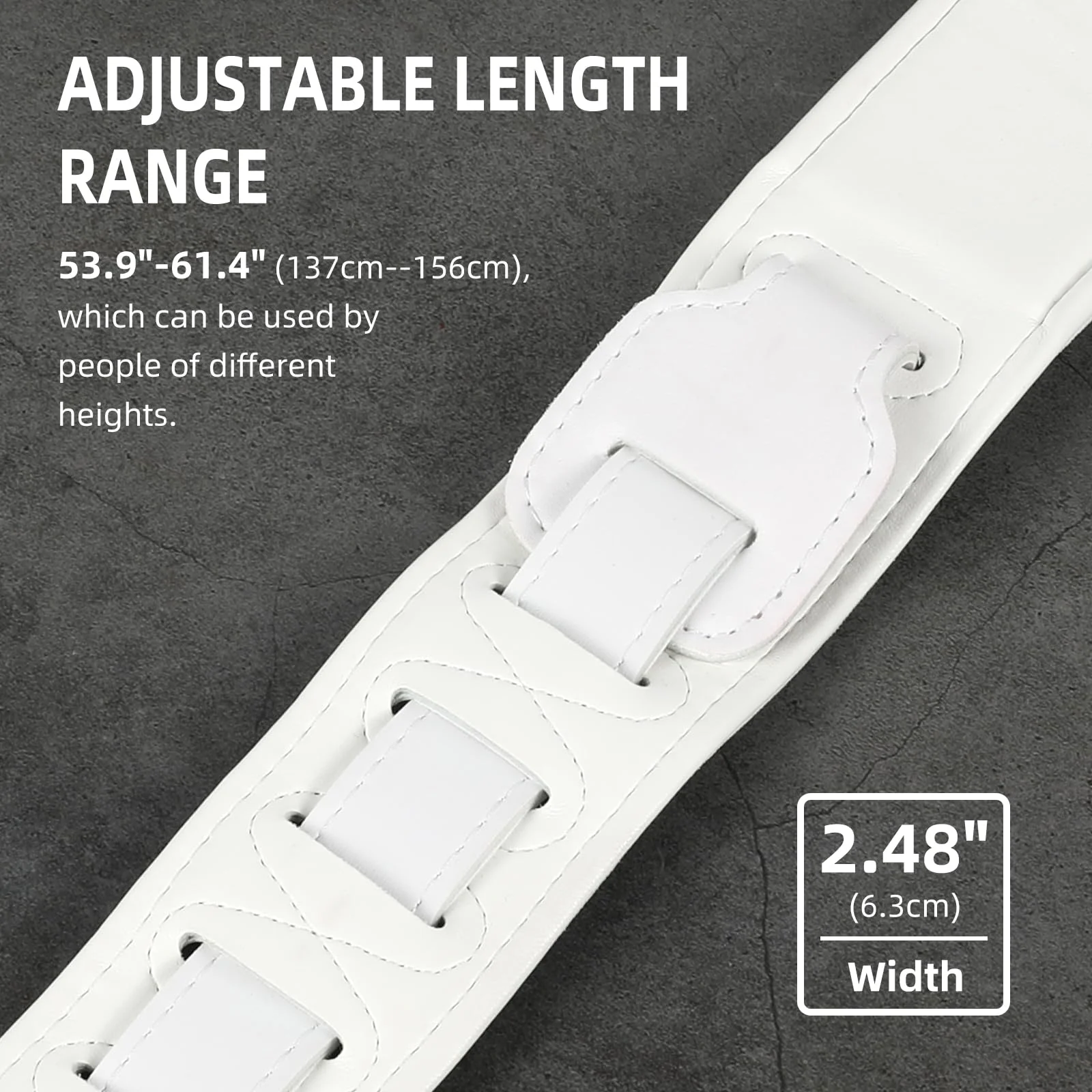 Guitar Strap PU Leather, Anti-Slip, Classic, Adjustable Soft Leather Strap for Acoustic, Electric and Bass Guitars (White - Black lightning) - Image 3