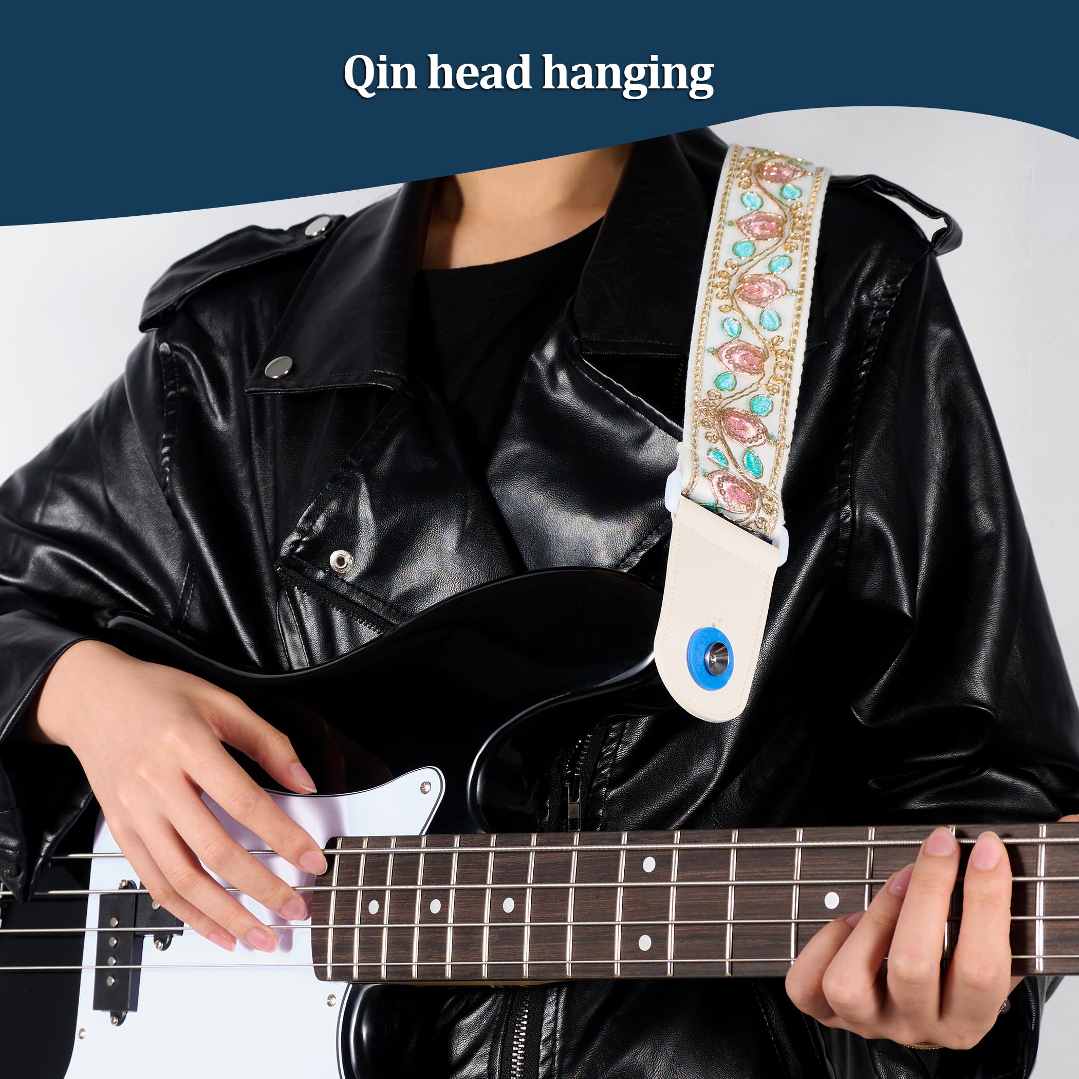 Guitar Strap, Purple Embossed Leather Gothic Electric Bass Strap Western Vintage Adjustable Rock Acoustic Guitar Strap Pink and Green Crown - Image 5