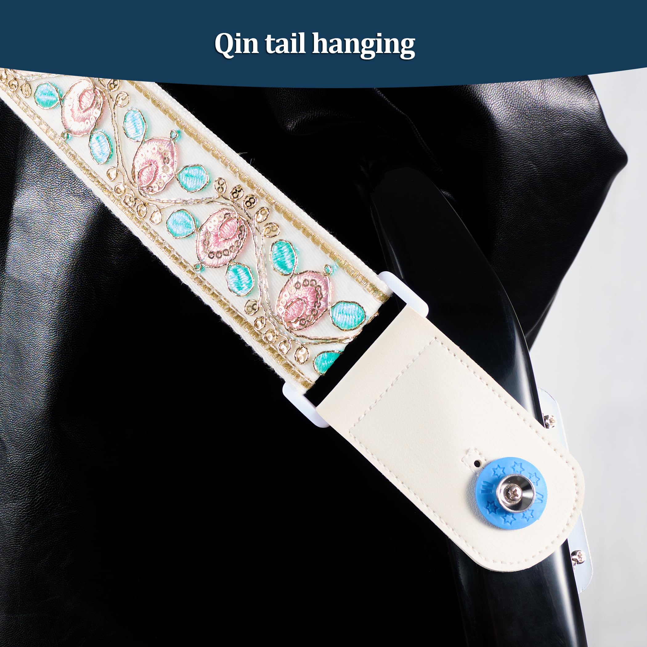 Guitar Strap, Purple Embossed Leather Gothic Electric Bass Strap Western Vintage Adjustable Rock Acoustic Guitar Strap Pink and Green Crown - Image 7