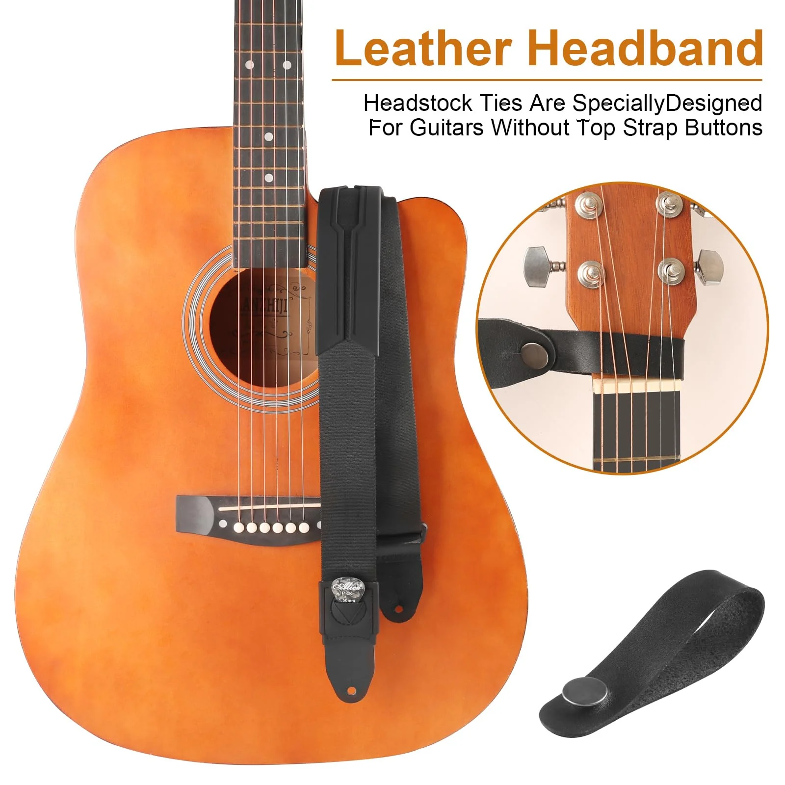 Guitar Strap, Silicone padded non-slip guitar straps with Guitar Plectrum Integrated Slot and Pull-Type Metal Buckle for Bass, Electric & Acoustic, Best Gifts for Kids, Guitarists(Leather Ends) - Image 5