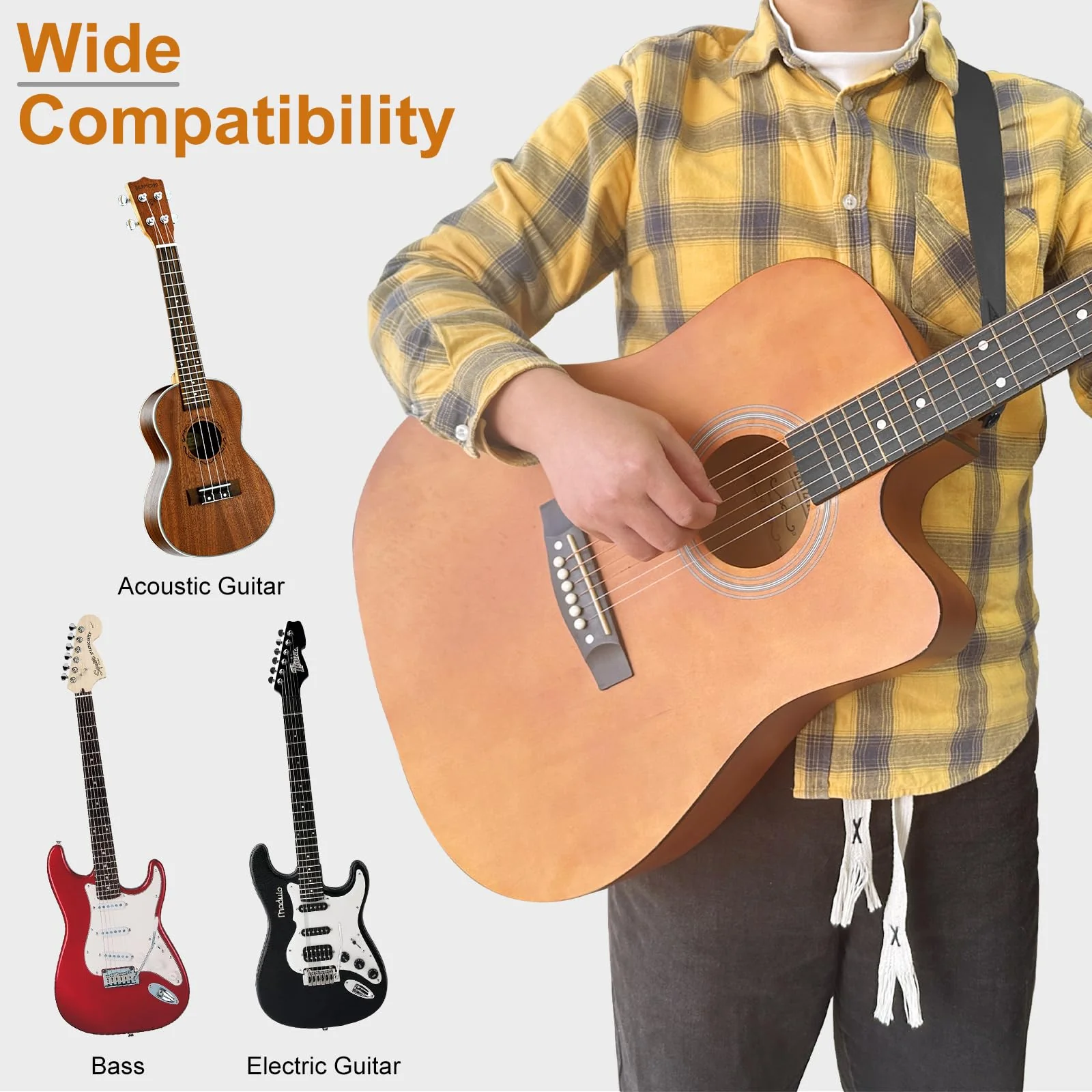 Guitar Strap, Silicone padded non-slip guitar straps with Guitar Plectrum Integrated Slot and Pull-Type Metal Buckle for Bass, Electric & Acoustic, Best Gifts for Kids, Guitarists(Leather Ends) - Image 6