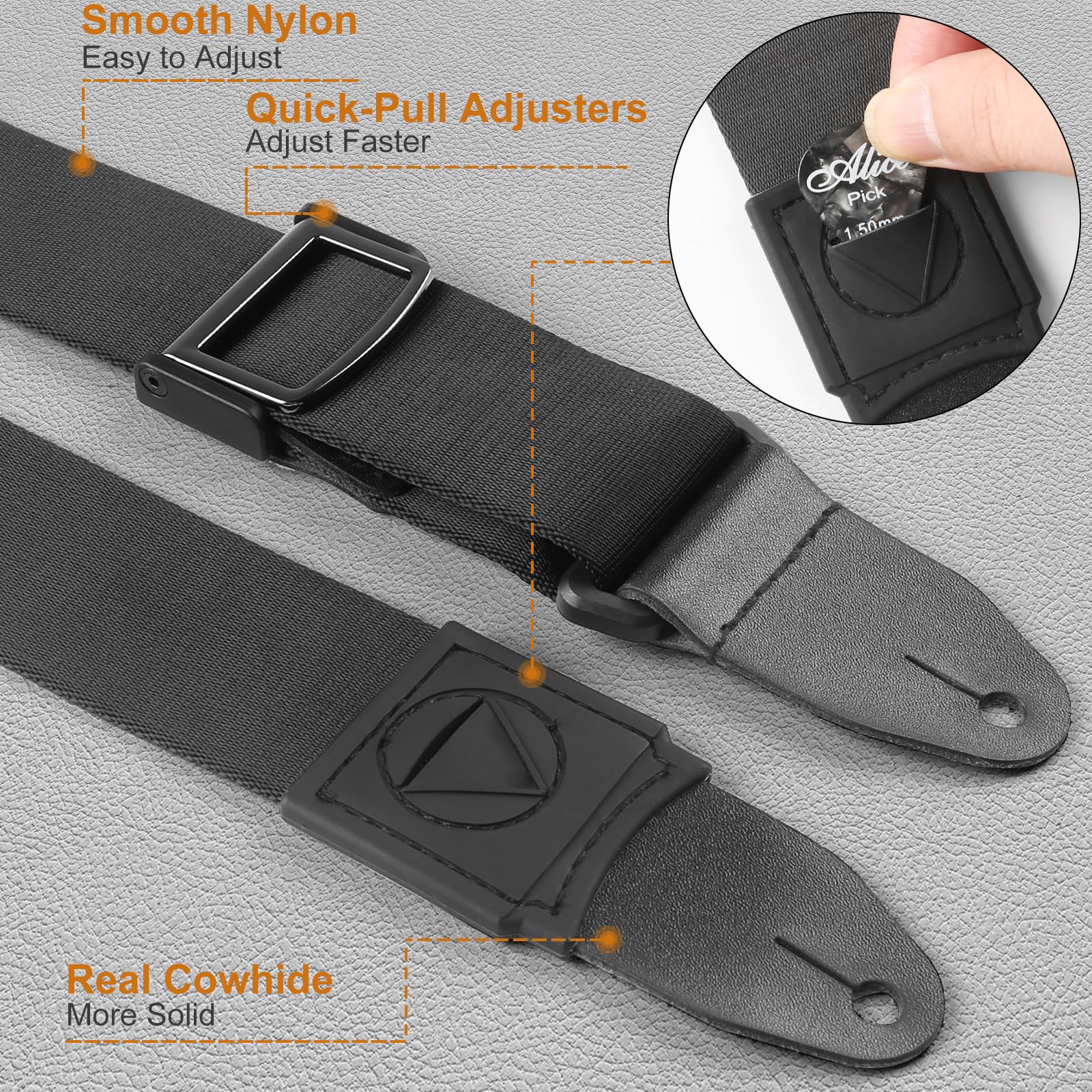 Guitar Strap, Silicone padded non-slip guitar straps with Guitar Plectrum Integrated Slot and Pull-Type Metal Buckle for Bass, Electric & Acoustic, Best Gifts for Kids, Guitarists(Leather Ends) - Image 9