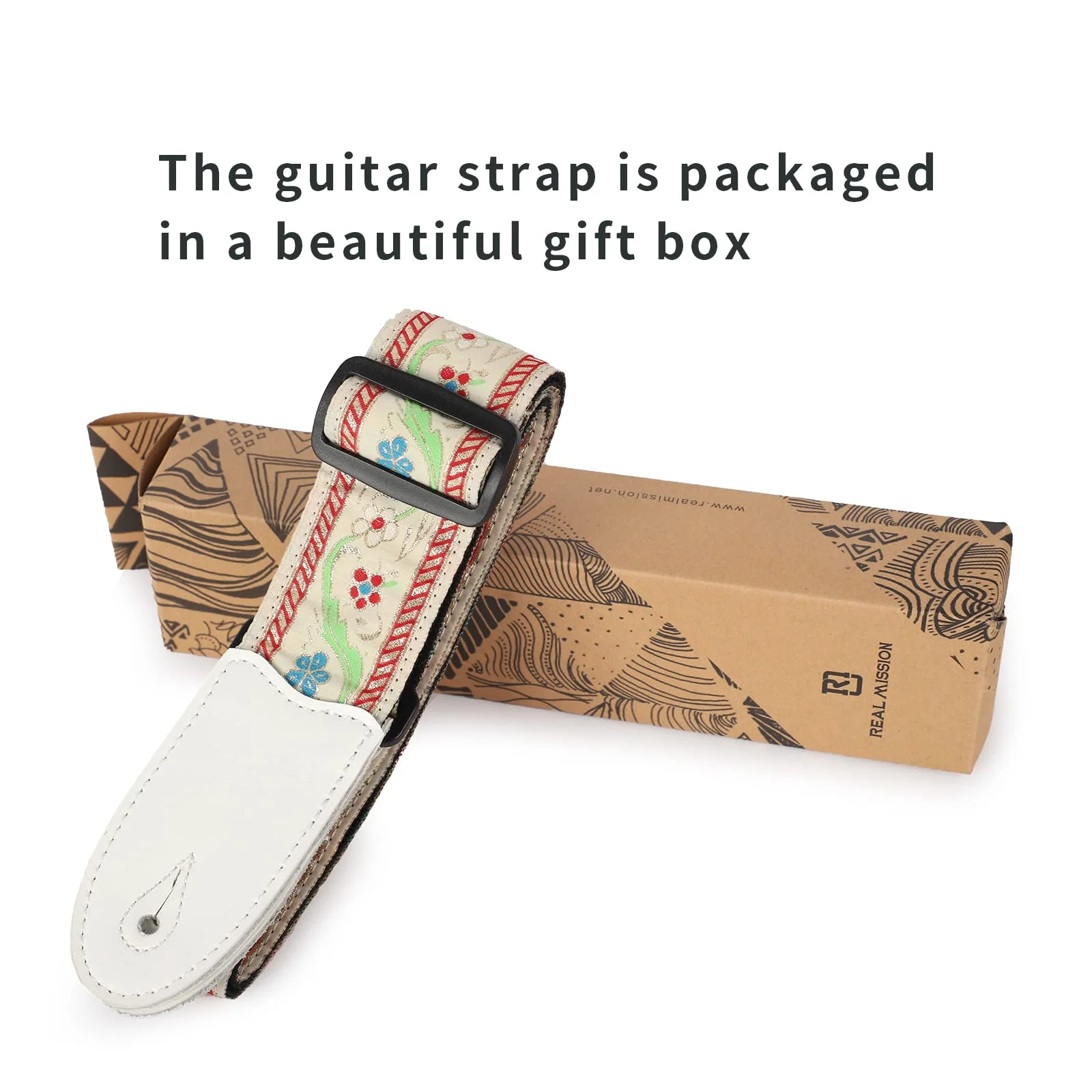 Guitar Straps, Acoustic Electric Guitar Straps, Bass Guitar Strap with Adjusatable Length, Guitar Accessories White and Beige - Image 5