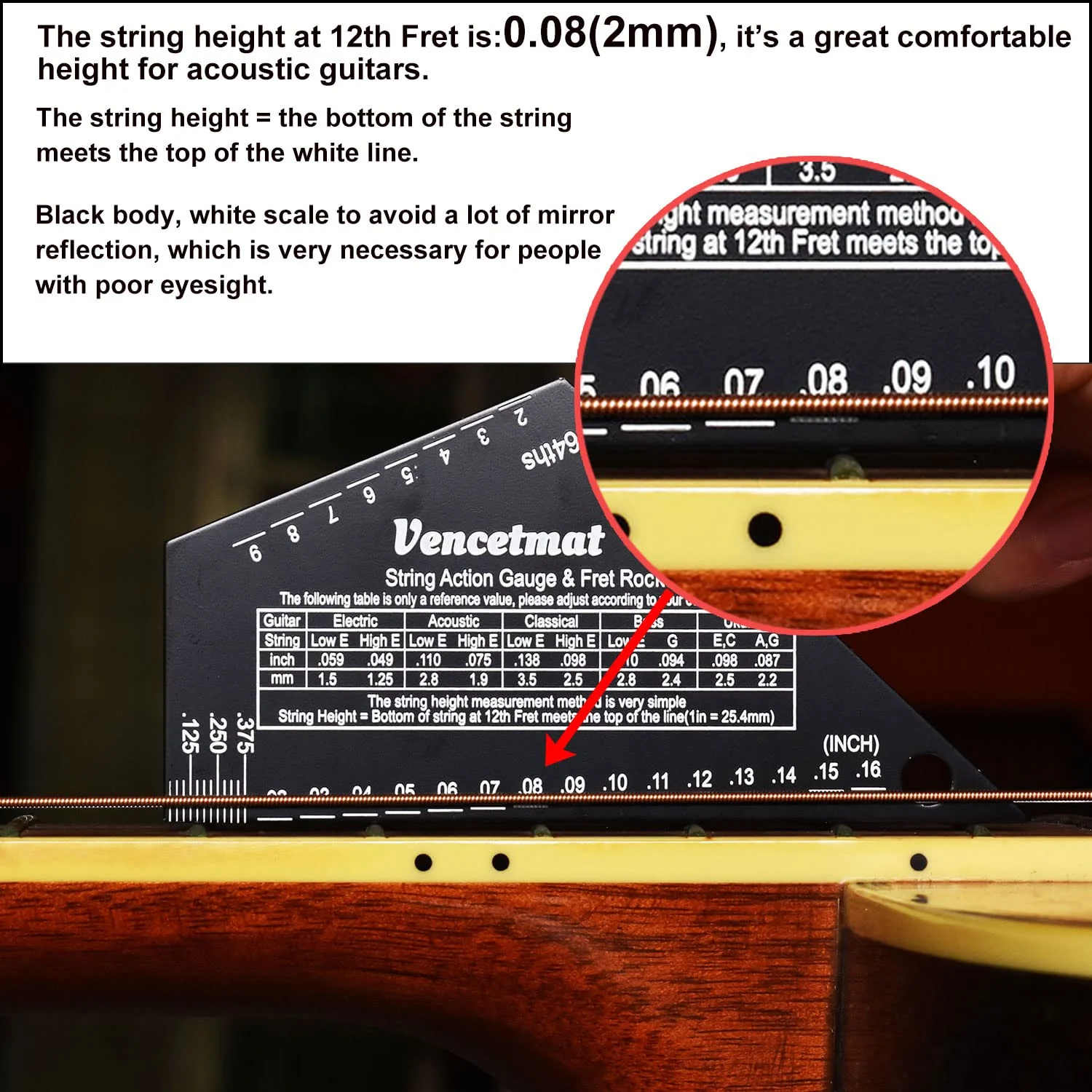 Guitar String Action Gauge, String Height Ruler, Guitar Fret Rocker, Fret Leveling Guide, Buzzing Fret Catcher, 1mm Thickness, Laser Etching, High Precision Graduations,Luthier Tools - Image 4