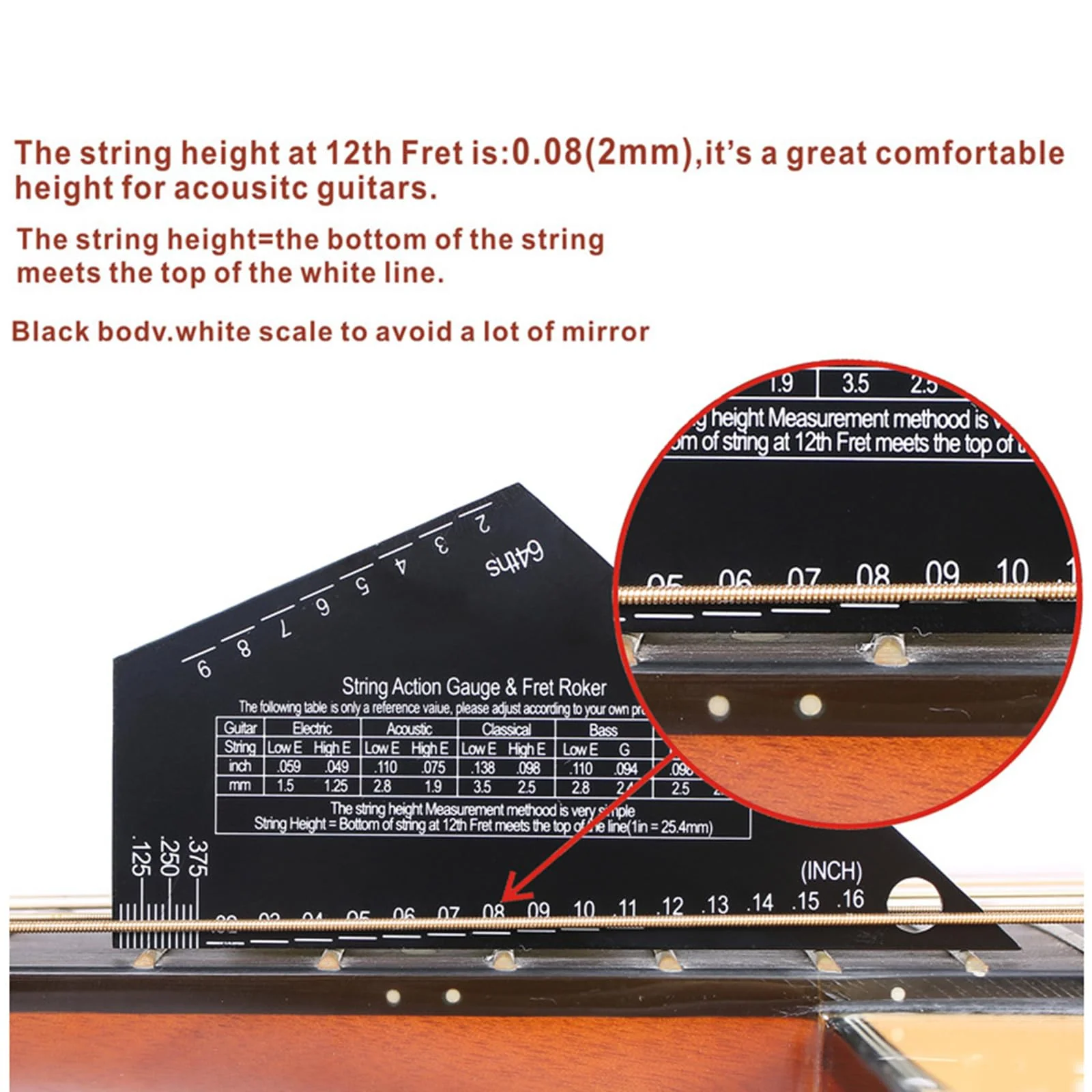 Guitar String Action Gauge String Height Ruler Guitar Fret Rocker Fret Leveling Guide High Precise Guitar Luthier Tool - Image 3