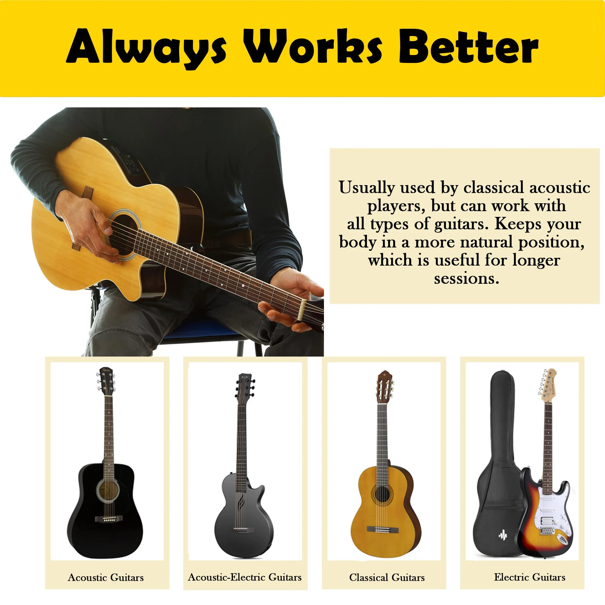 Guitar Support, Guitar Cushion for Classical Acoustic Electric Guitar Players, Guitar Rest Ergonomic Playing Mat Leg Pad, Professional Guitarist Musical Instruments Accessories Tool with Bag - Image 4