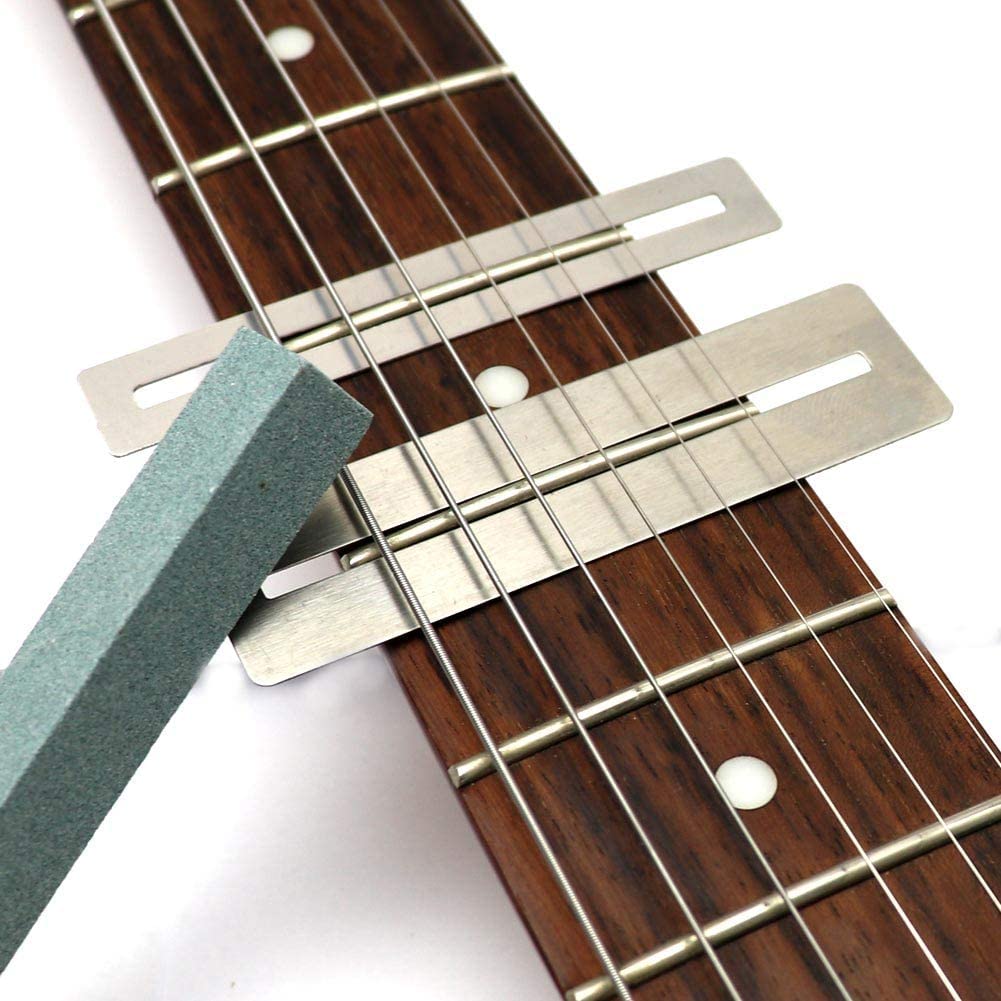 Guitar Tool Kit include Double Headed Guitar Bass Fret Wire Rubber Hammer,Guitar Fret Crown File,Stainless Steel Fret Rocker,Fingerboard Guards Protectors and Grinding Stone for Guitar(7 piece set) - Image 3
