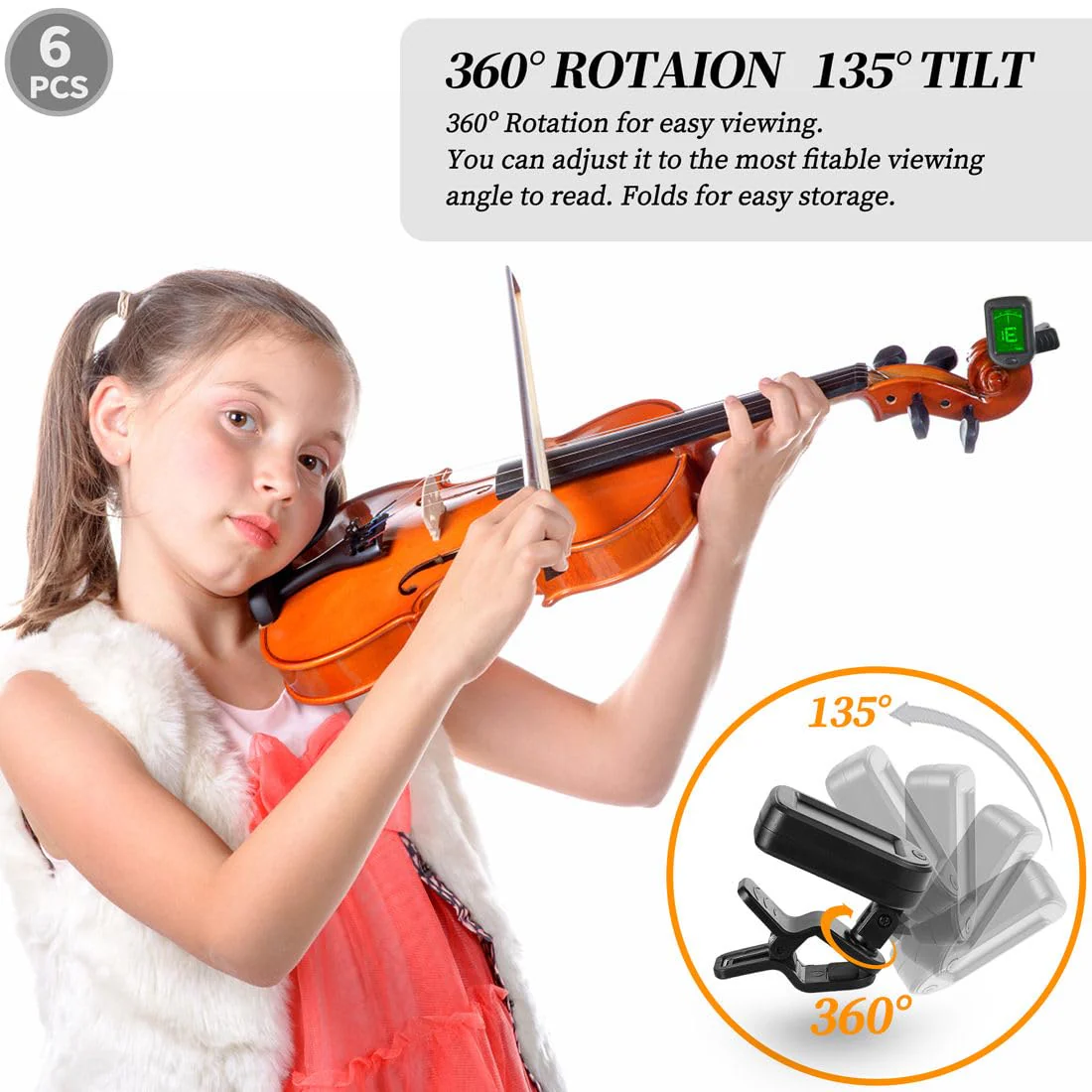 Guitar Tuner Clip On Ukulele Tuner 6 Pack for Guitar Bass Ukulele Violin Banjo Tuner - Image 3