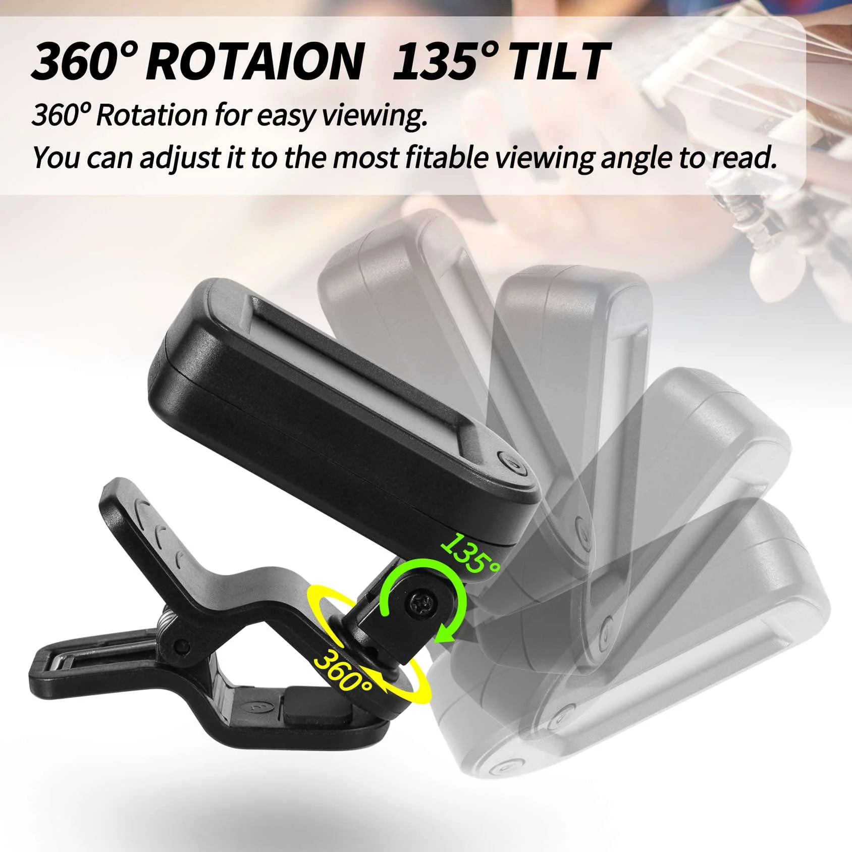 Guitar Tuner Clip on Ukulele Tuner-for Acoustic Electric Bass Ukulele Violin Tuner Black 1 Pack - Image 7