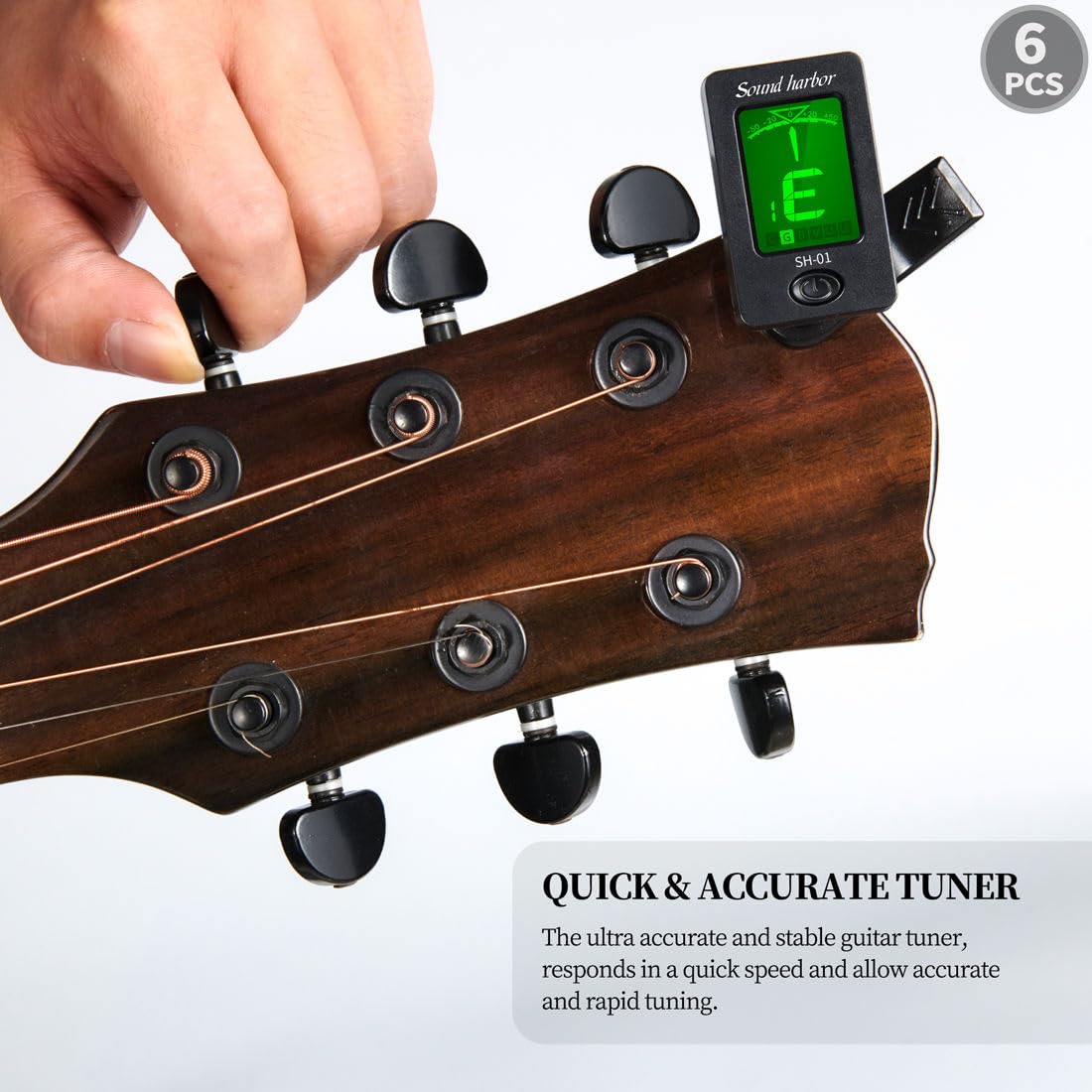 Guitar Tuner Clip On Ukulele Tuner for All Instruments Guitar Bass Ukulele Violin banjo Tuner (Tuner 6 Pack) Tuner 6 Pack - Image 2