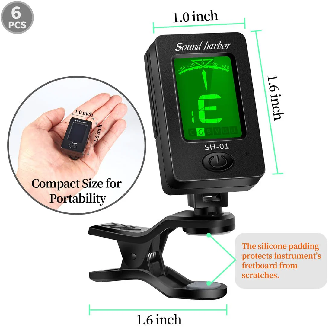 Guitar Tuner Clip On Ukulele Tuner for All Instruments Guitar Bass Ukulele Violin banjo Tuner (Tuner 6 Pack) Tuner 6 Pack - Image 4