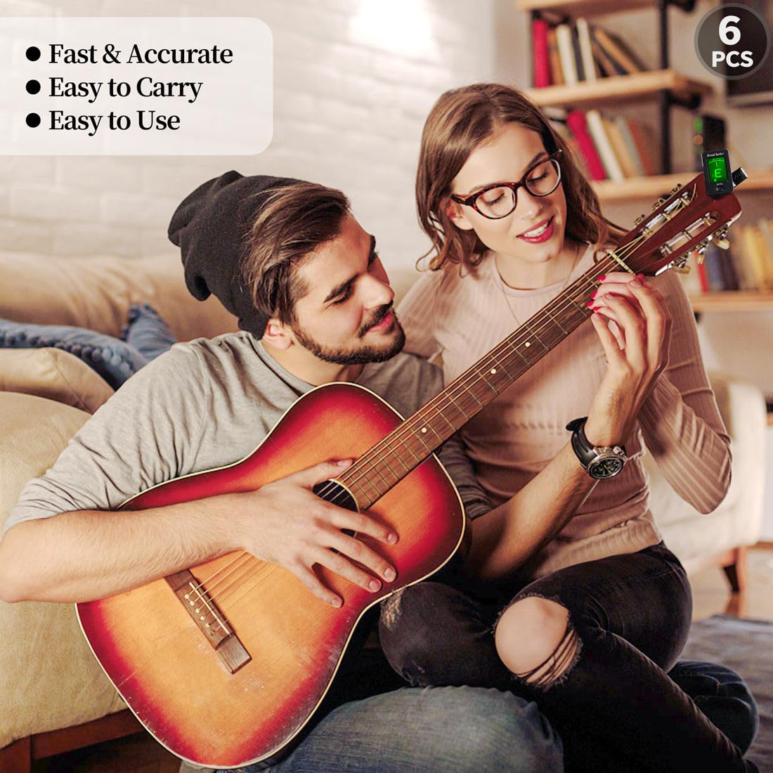 Guitar Tuner Clip On Ukulele Tuner for All Instruments Guitar Bass Ukulele Violin banjo Tuner (Tuner 6 Pack) Tuner 6 Pack - Image 6