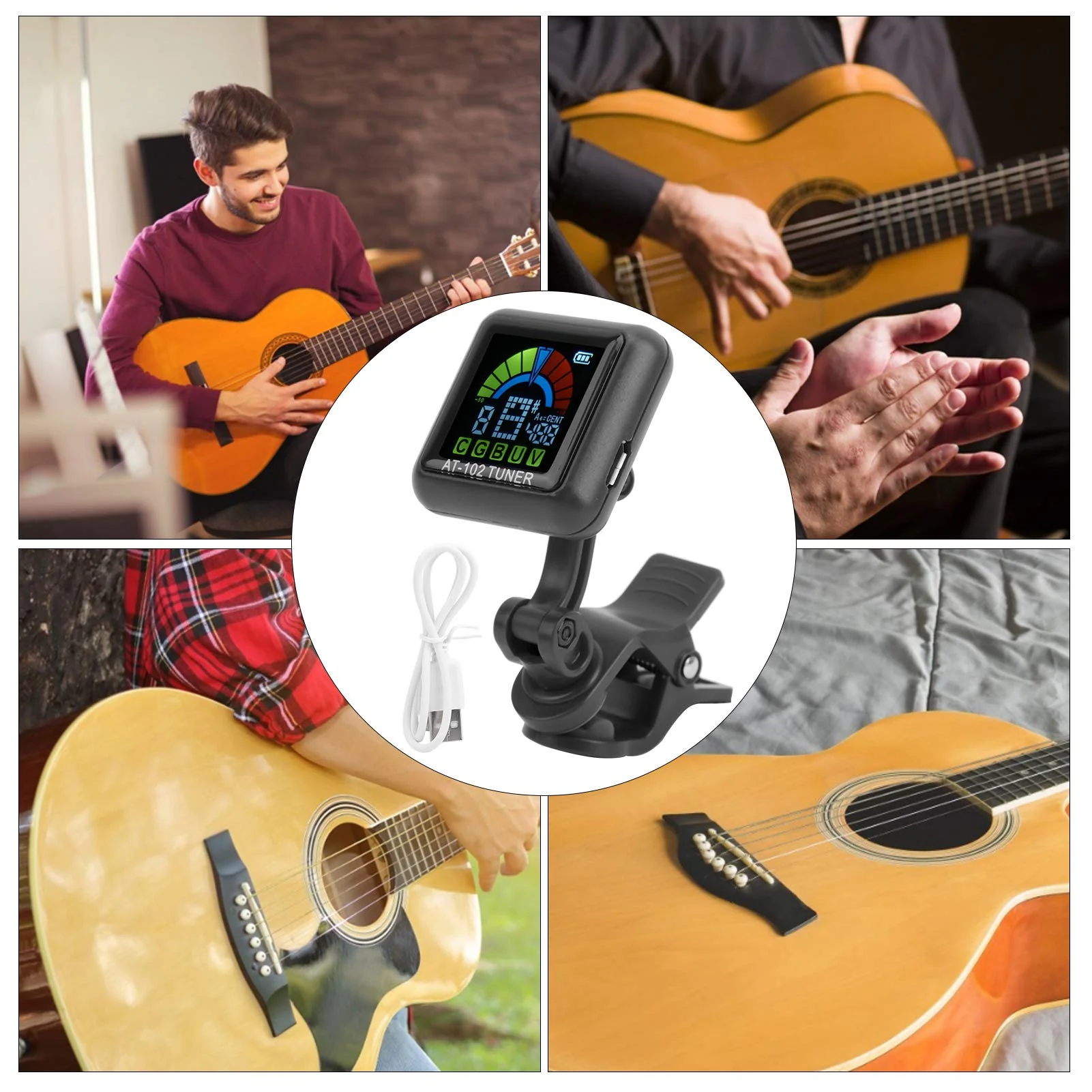 Guitar Tuner Clip On Violin Tuner USB Rechargeable with Color Display for Acoustic Electric Guitar Bass Ukulele Viola All Instruments(AT-102 Black) AT-102 Black - Image 7