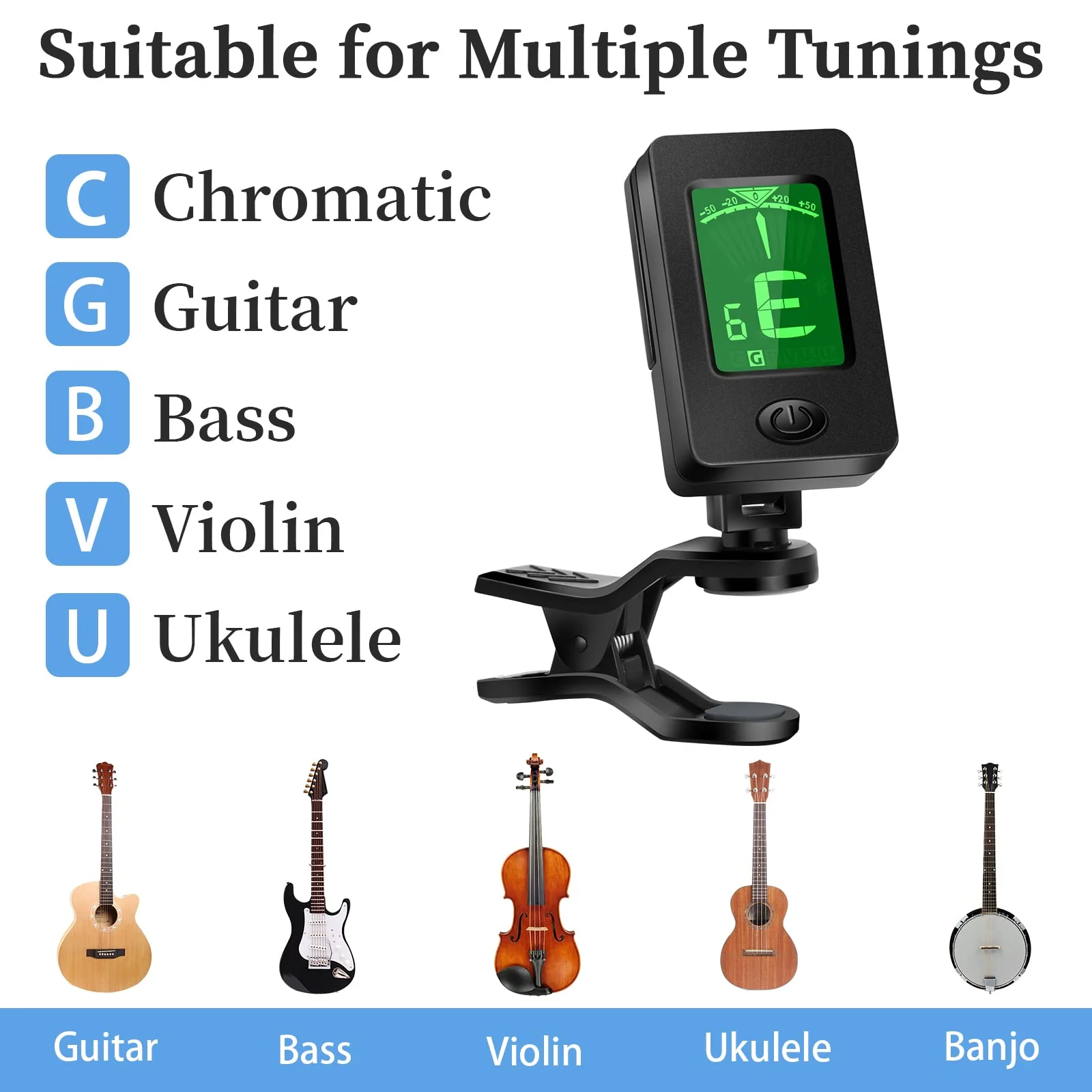 Guitar Tuner, Guitar Accessories with Guitar Picks, Guitar Capo, Capo for Acoustic Guitar, Bass, Buzzing-Free, Quick Release, Guitar Tuner Clip on for Guitar, Violin, Bass, Ukulele Chromatic Black - Image 5