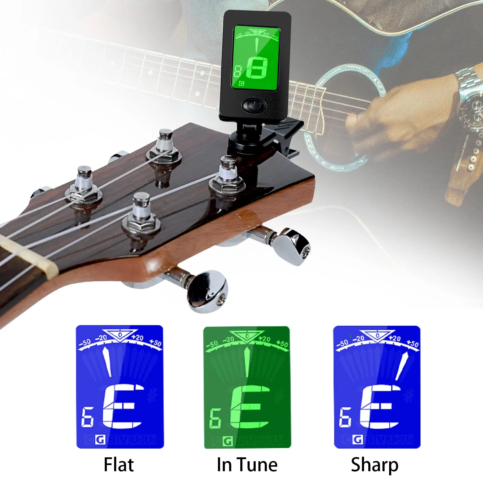 Guitar Tuner, Guitar Accessories with Guitar Picks, Guitar Capo, Capo for Acoustic Guitar, Bass, Buzzing-Free, Quick Release, Guitar Tuner Clip on for Guitar, Violin, Bass, Ukulele Chromatic Black - Image 6
