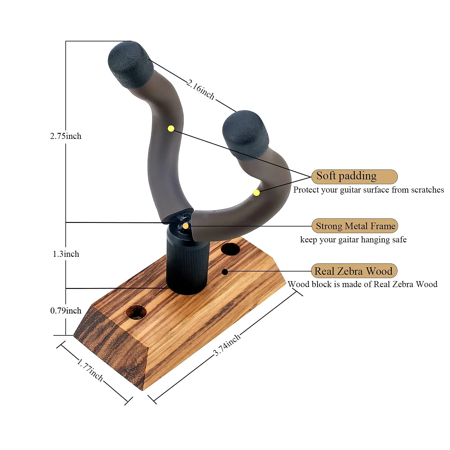 Guitar Ukulele Wall Mount Hanger,Guitar Hangers,Hooks,Holders,Stand, 3Pack Zebra Hardwood Guitar Wall Mount Hanger,for Acoustic,Electric,Guitar,Bass,Banjo,Mandolin,Ukulele 3Pack,Zebra Hardwood - Image 3