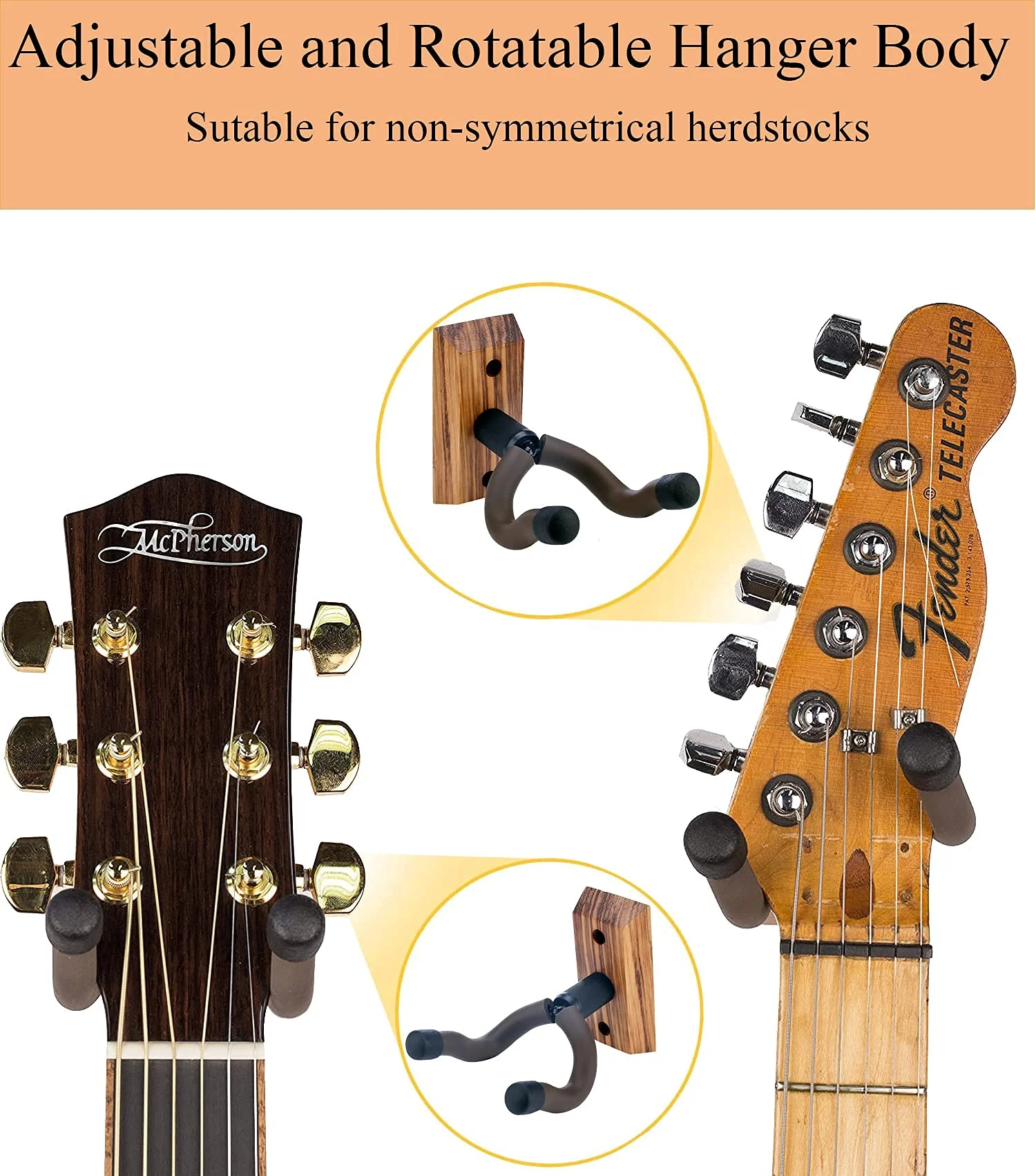 Guitar Ukulele Wall Mount Hanger,Guitar Hangers,Hooks,Holders,Stand, 3Pack Zebra Hardwood Guitar Wall Mount Hanger,for Acoustic,Electric,Guitar,Bass,Banjo,Mandolin,Ukulele 3Pack,Zebra Hardwood - Image 5