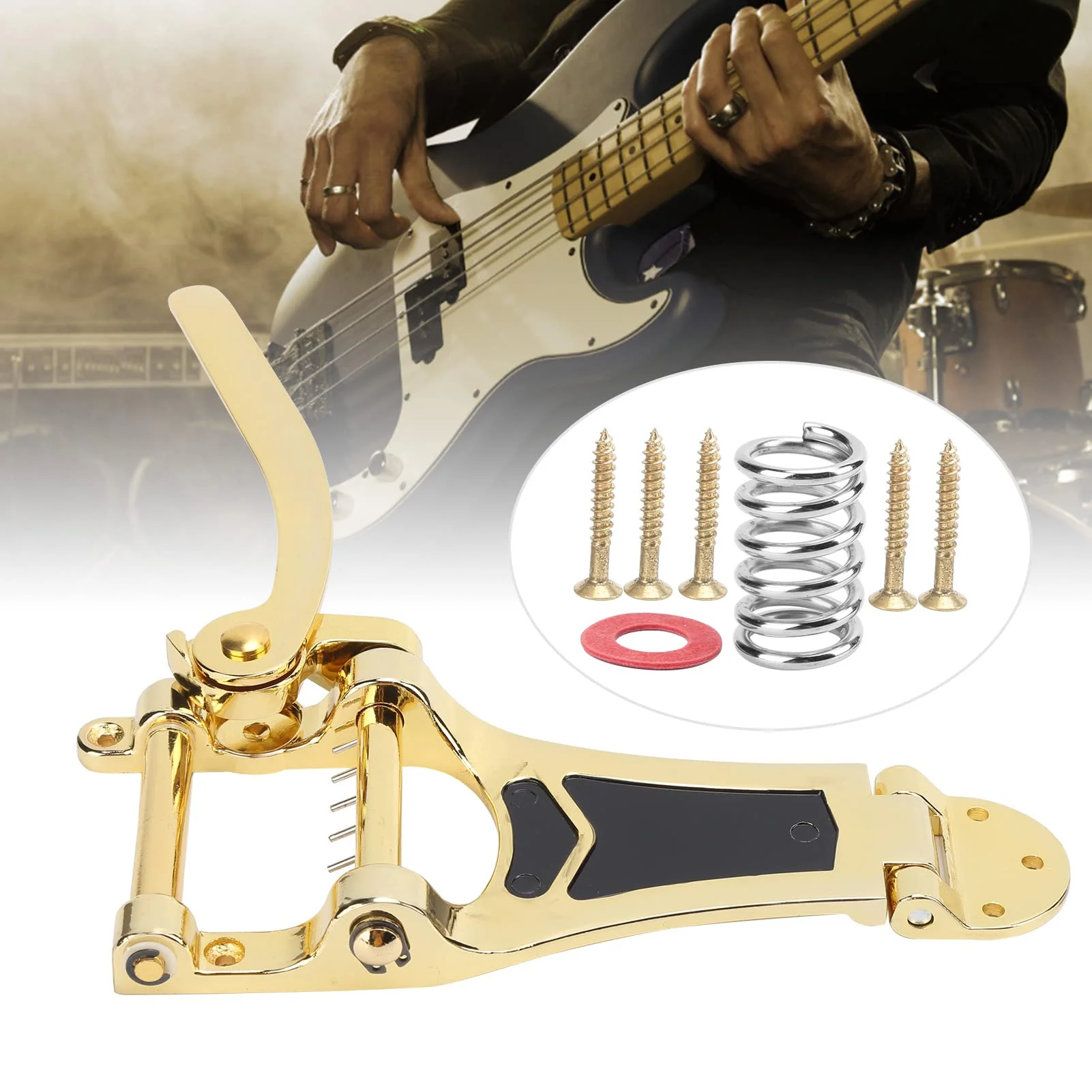 Guitar Vibratos, Guitar Tremolo Unit Vibrato Bridge Guitar Tailpiece Replacement with Hand Crank Stringed Instrument Accessories(Gold) Gold - Image 3