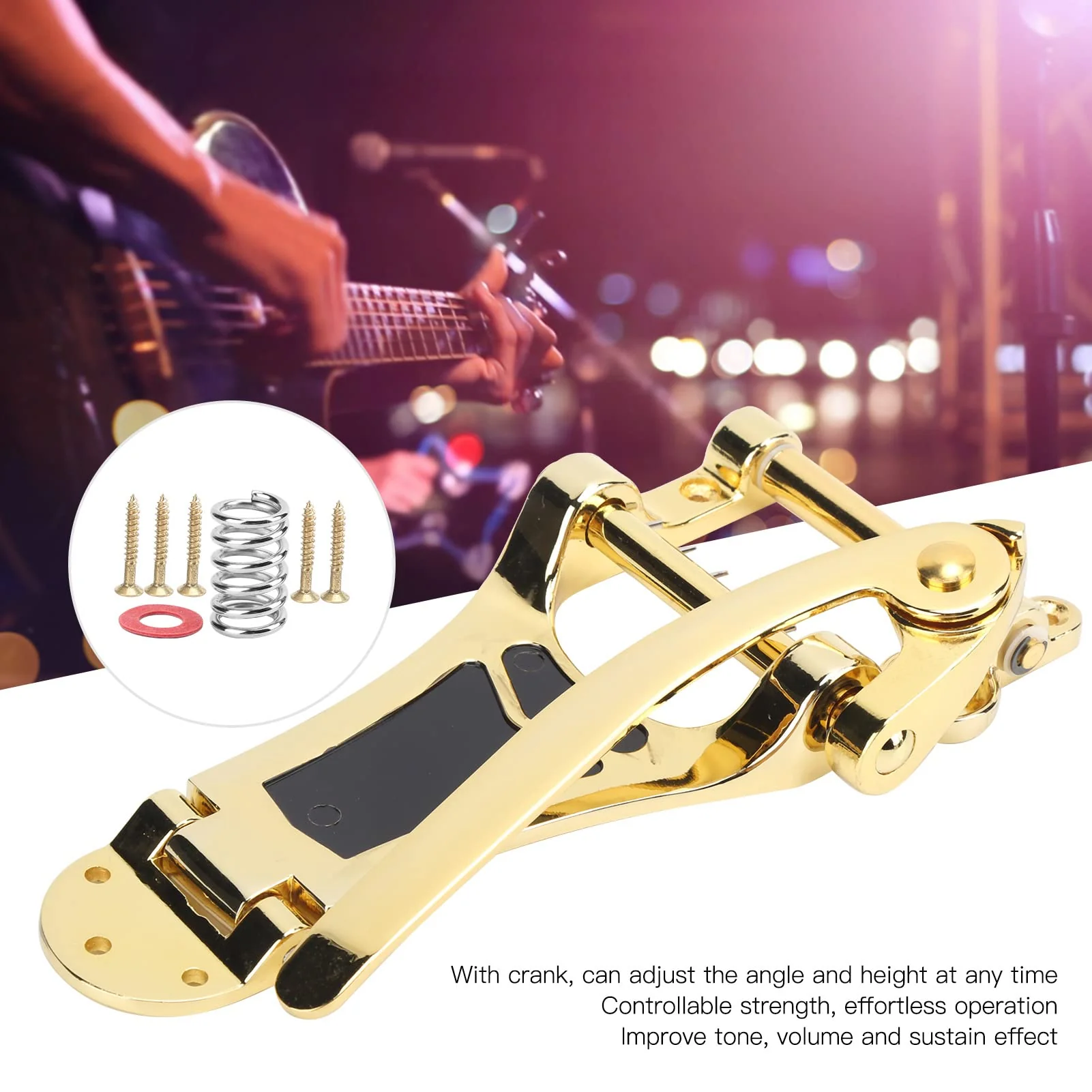 Guitar Vibratos, Guitar Tremolo Unit Vibrato Bridge Guitar Tailpiece Replacement with Hand Crank Stringed Instrument Accessories(Gold) Gold - Image 7