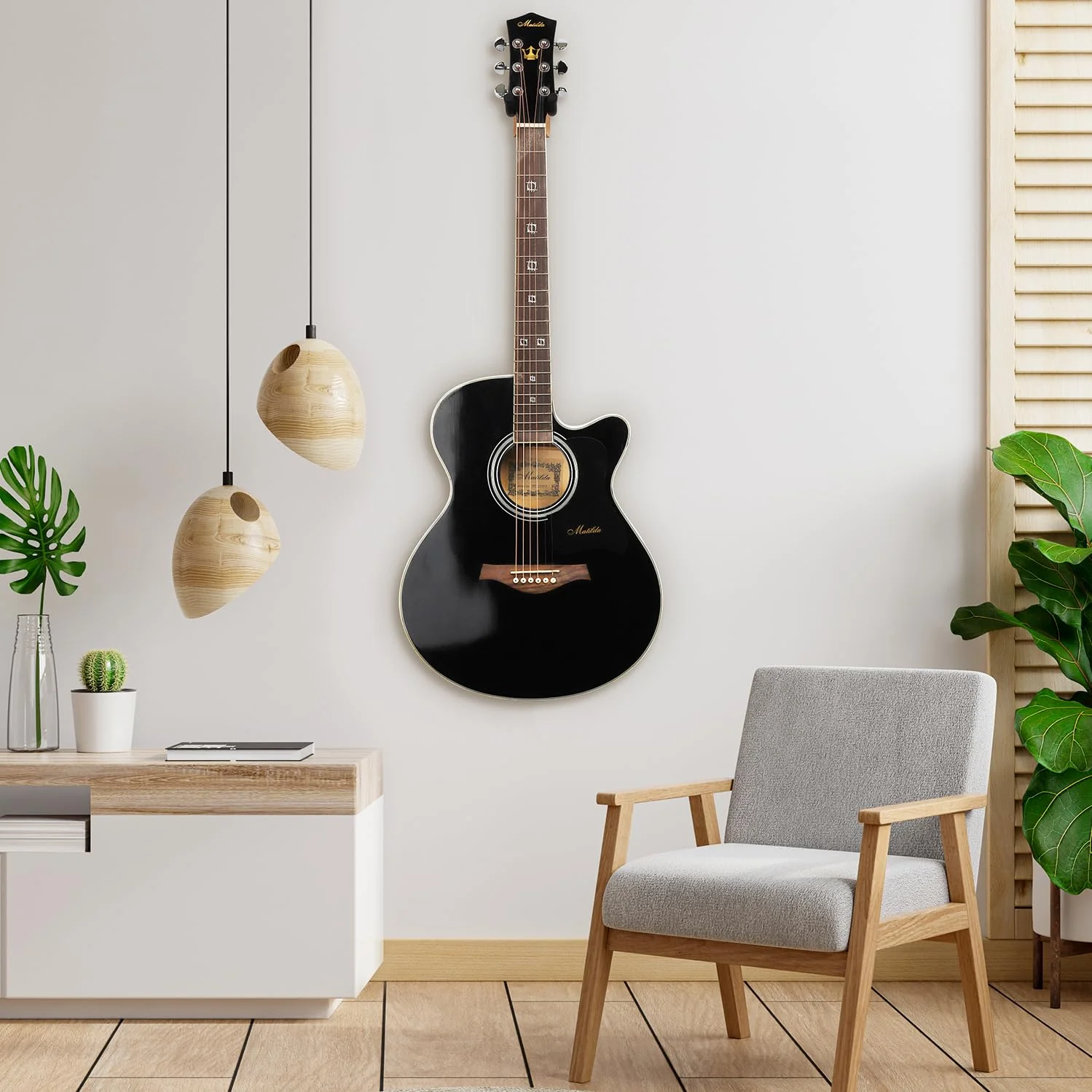Guitar Wall Mount 2 Pack, Black Walnut Wood Guitar Hanger, U-Shaped Guitar Wall Hanger Mount, Guitar Holder Hook Stand Wall for Acoustic, Electric Guitar, Banjo, Bass, for Guitar Player - Image 3