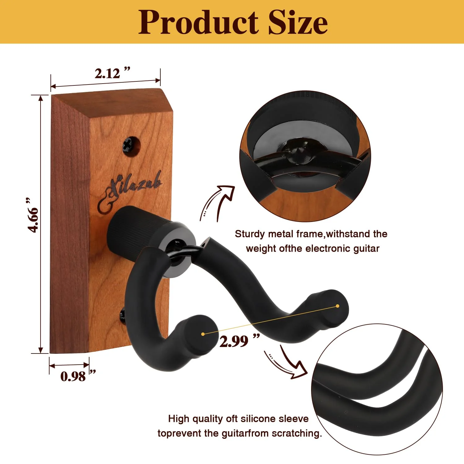 Guitar Wall Mount 2 Pack, Black Walnut Wood Guitar Hanger, U-Shaped Guitar Wall Hanger Mount, Guitar Holder Hook Stand Wall for Acoustic, Electric Guitar, Banjo, Bass, for Guitar Player - Image 8
