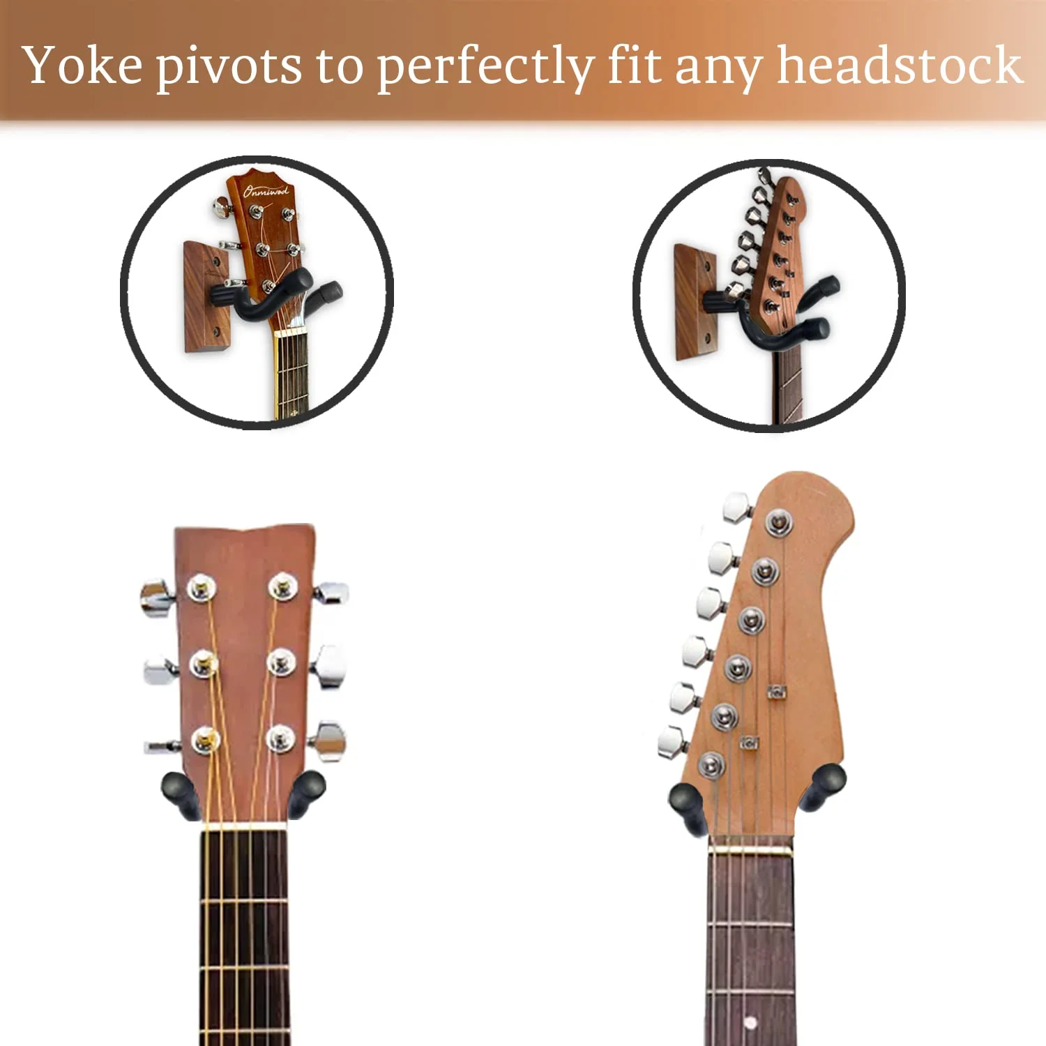 Guitar Wall Mount 2 Pack, Black Walnut Wood Guitar Hanger, U-Shaped Guitar Wall Hanger Mount, Guitar Holder Hook Stand Wall for Acoustic, Electric Guitar, Banjo, Bass, for Guitar Player Men Boy - Image 4