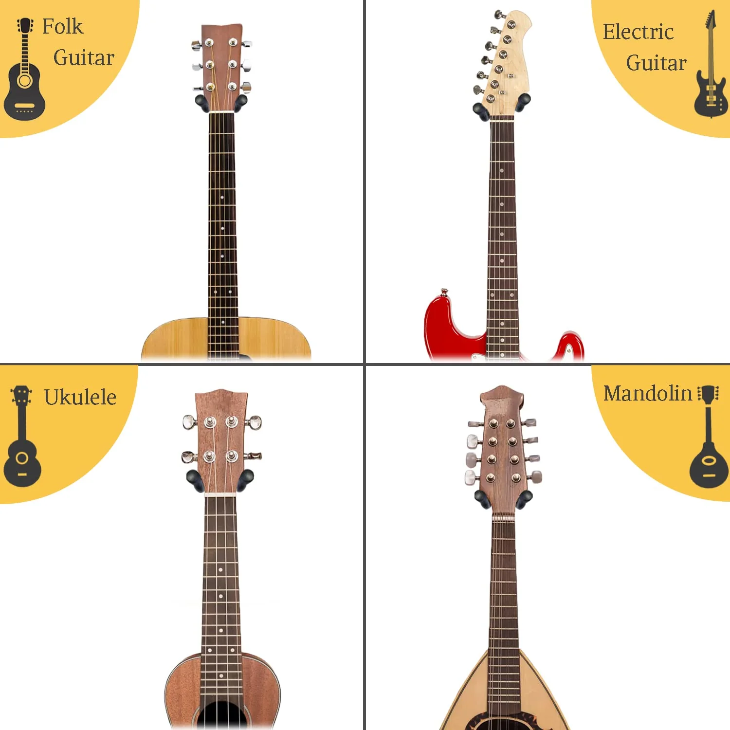 Guitar Wall Mount 2 Pack, Black Walnut Wood Guitar Hanger, U-Shaped Guitar Wall Hanger Mount, Guitar Holder Hook Stand Wall for Acoustic, Electric Guitar, Banjo, Bass, for Guitar Player Men Boy - Image 6