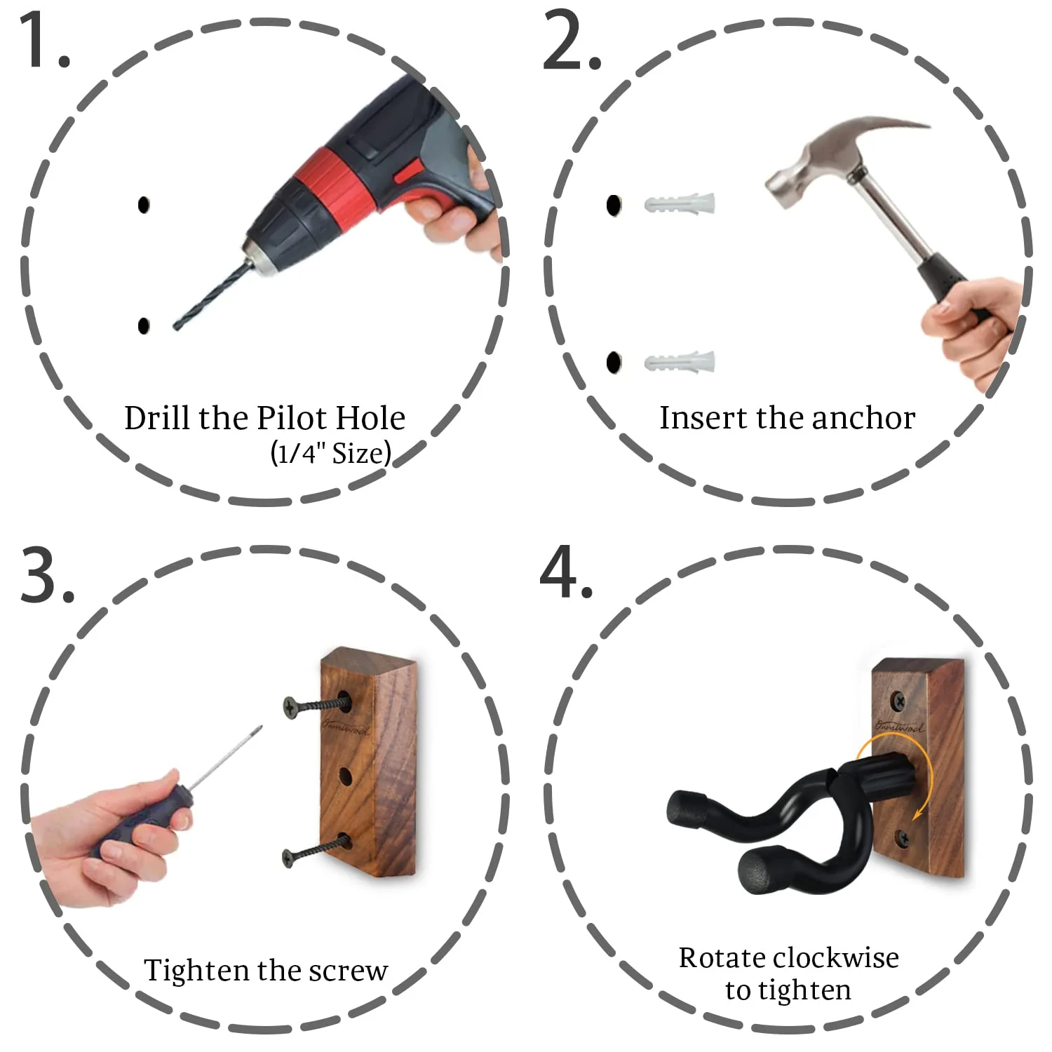 Guitar Wall Mount 2 Pack, Black Walnut Wood Guitar Hanger, U-Shaped Guitar Wall Hanger Mount, Guitar Holder Hook Stand Wall for Acoustic, Electric Guitar, Banjo, Bass, for Guitar Player Men Boy - Image 7
