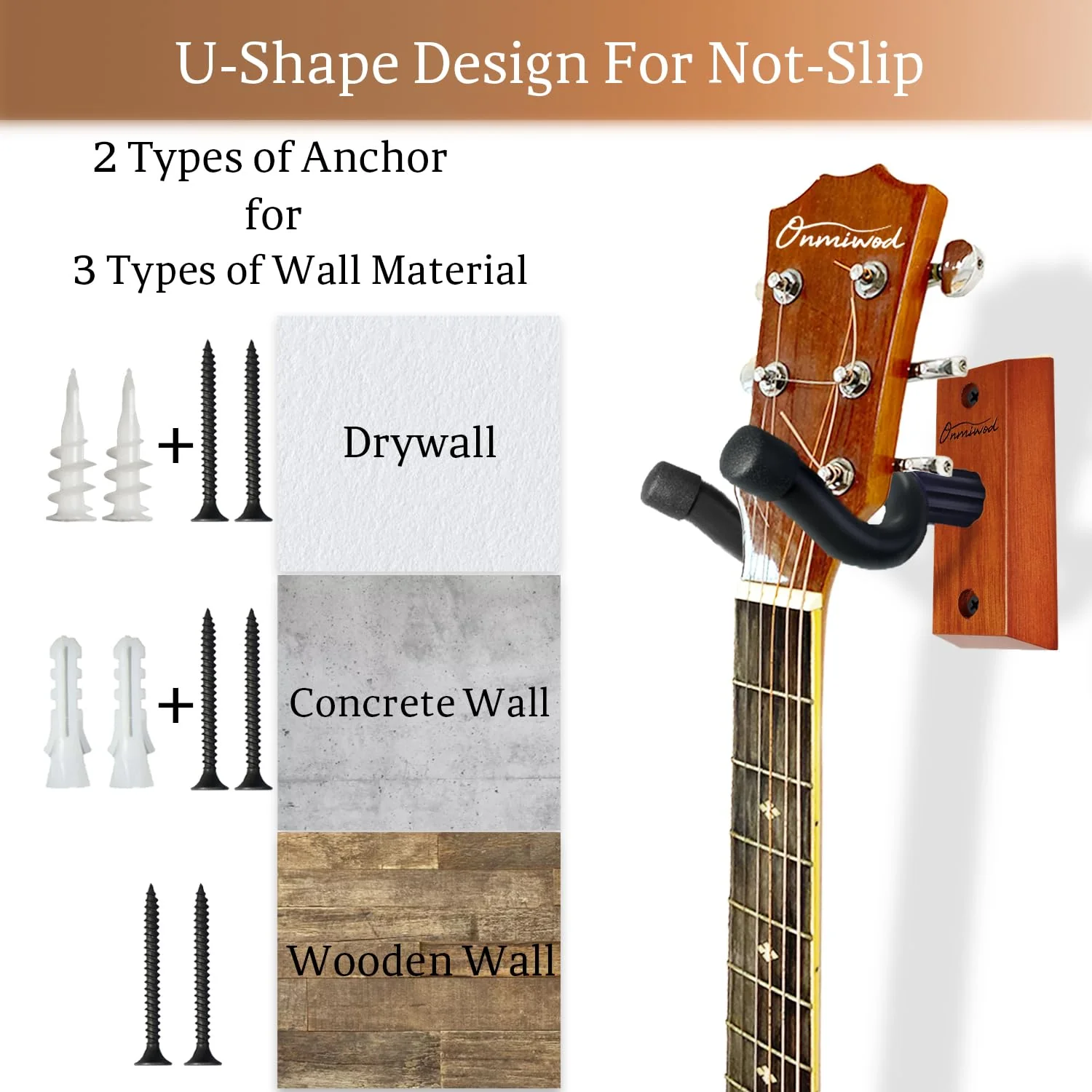 Guitar Wall Mount 2 Pack, Mahogany Wood Guitar Hanger, U-Shaped Guitar Wall Hanger Mount, Guitar Holder Hook Stand Wall for Acoustic, Electric Guitar, Banjo, Bass, Gift for Guitar Player - Image 3