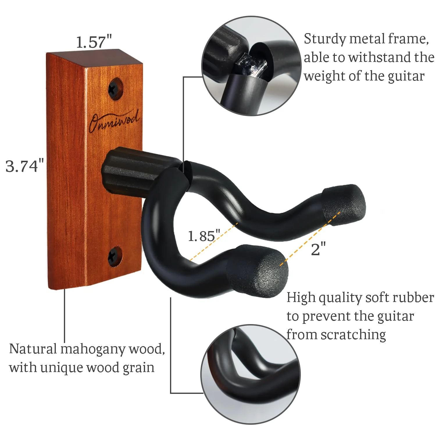 Guitar Wall Mount 2 Pack, Mahogany Wood Guitar Hanger, U-Shaped Guitar Wall Hanger Mount, Guitar Holder Hook Stand Wall for Acoustic, Electric Guitar, Banjo, Bass, Gift for Guitar Player - Image 5