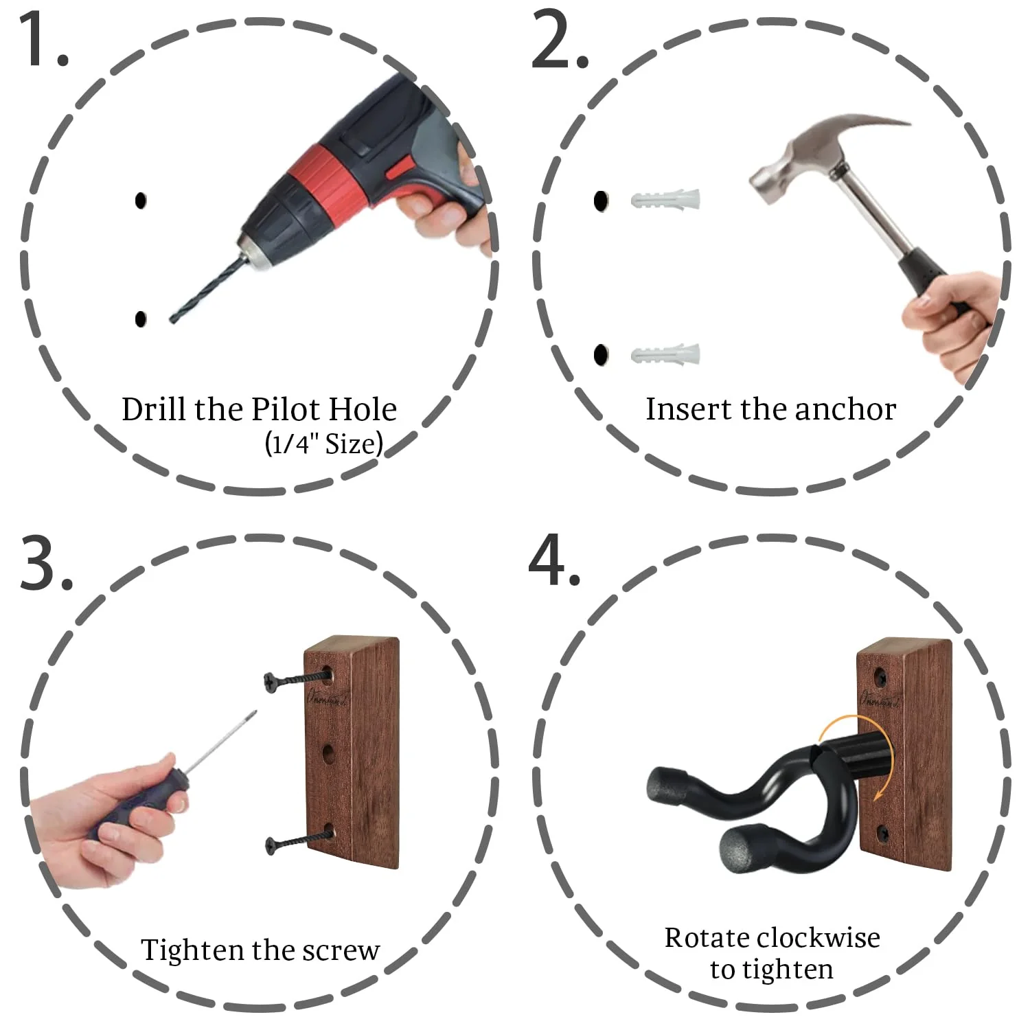 Guitar Wall Mount 3 Pack, Acacia Hardwood Guitar Hanger, U-Shaped Guitar Wall Hanger Mount, Guitar Holder Hook Stand Wall for Acoustic, Electric Guitar, Banjo, Bass, for Guitar Player Men Boy - Image 6