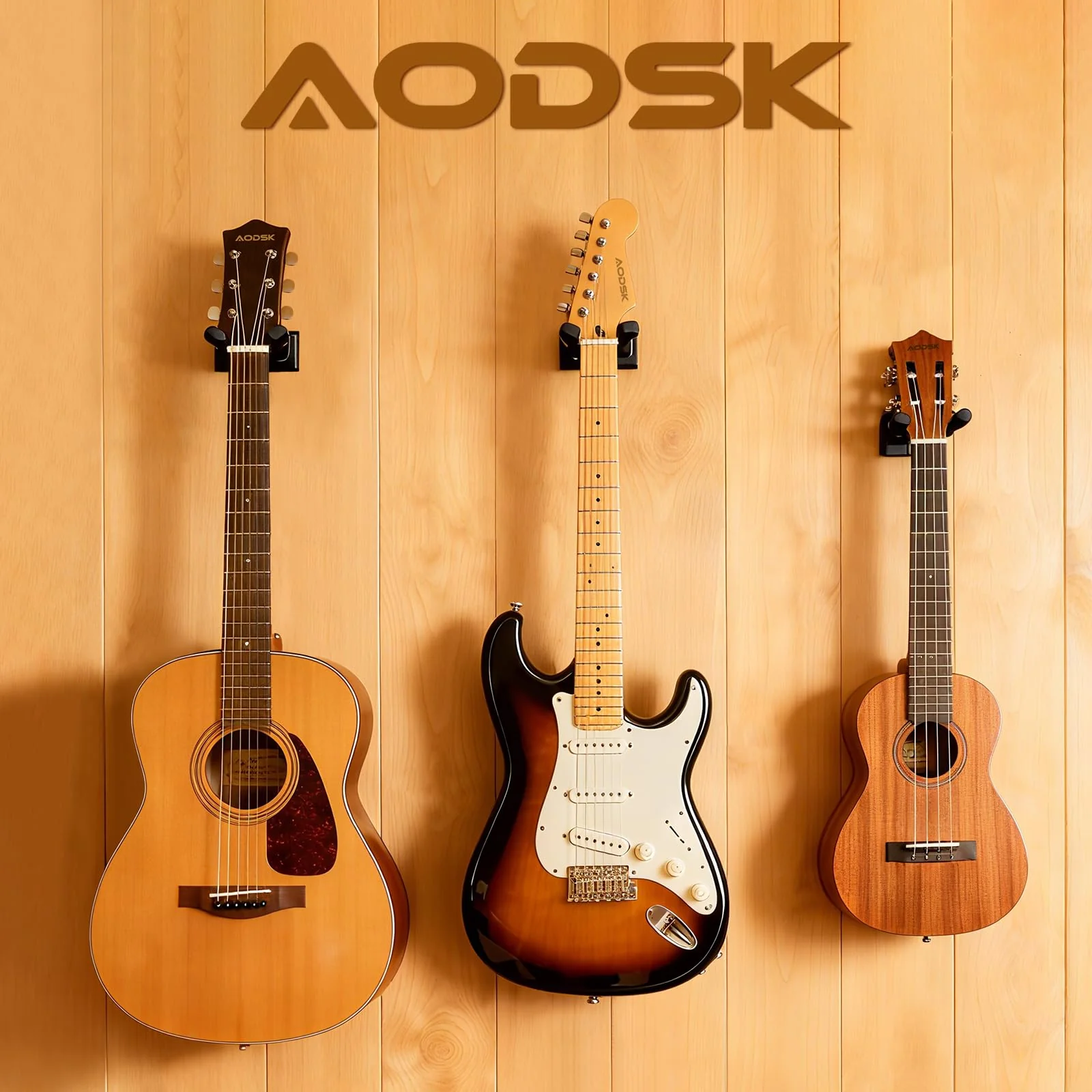 Guitar Wall Mount 3 Pack, Auto Lock Guitar Wall Hanger ,for Acoustic and Electric Guitar, Ukulele, Bass, Banjo and Mandolin,Guitar Accessories，Black - Image 2