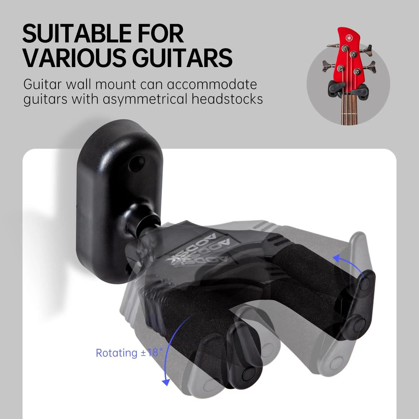Guitar Wall Mount 3 Pack, Auto Lock Guitar Wall Hanger ,for Acoustic and Electric Guitar, Ukulele, Bass, Banjo and Mandolin,Guitar Accessories，Black - Image 4