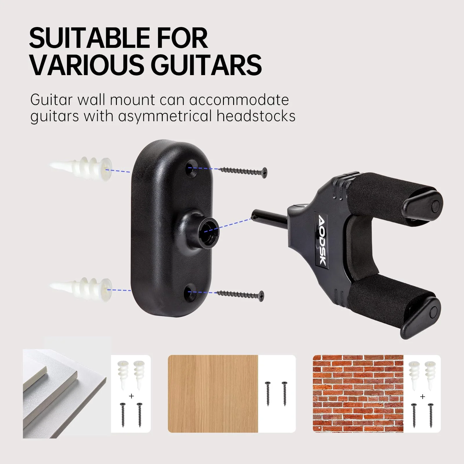 Guitar Wall Mount 3 Pack, Auto Lock Guitar Wall Hanger ,for Acoustic and Electric Guitar, Ukulele, Bass, Banjo and Mandolin,Guitar Accessories，Black - Image 7