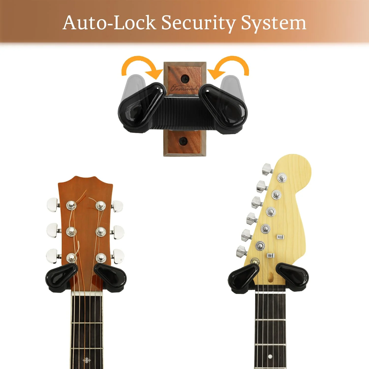 Guitar Wall Mount, Auto Lock Black Walnut Wood Guitar Hanger, Guitar Wall Hangers, Guitar Holder Hook Wall Stand for Classical, Acoustic, Electric Guitar, Bass, Gift for Guitar Player Balck Walnut Wood - Image 2