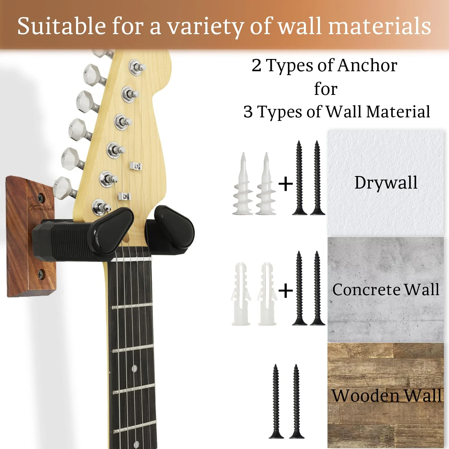 Guitar Wall Mount, Auto Lock Black Walnut Wood Guitar Hanger, Guitar Wall Hangers, Guitar Holder Hook Wall Stand for Classical, Acoustic, Electric Guitar, Bass, Gift for Guitar Player Balck Walnut Wood - Image 5