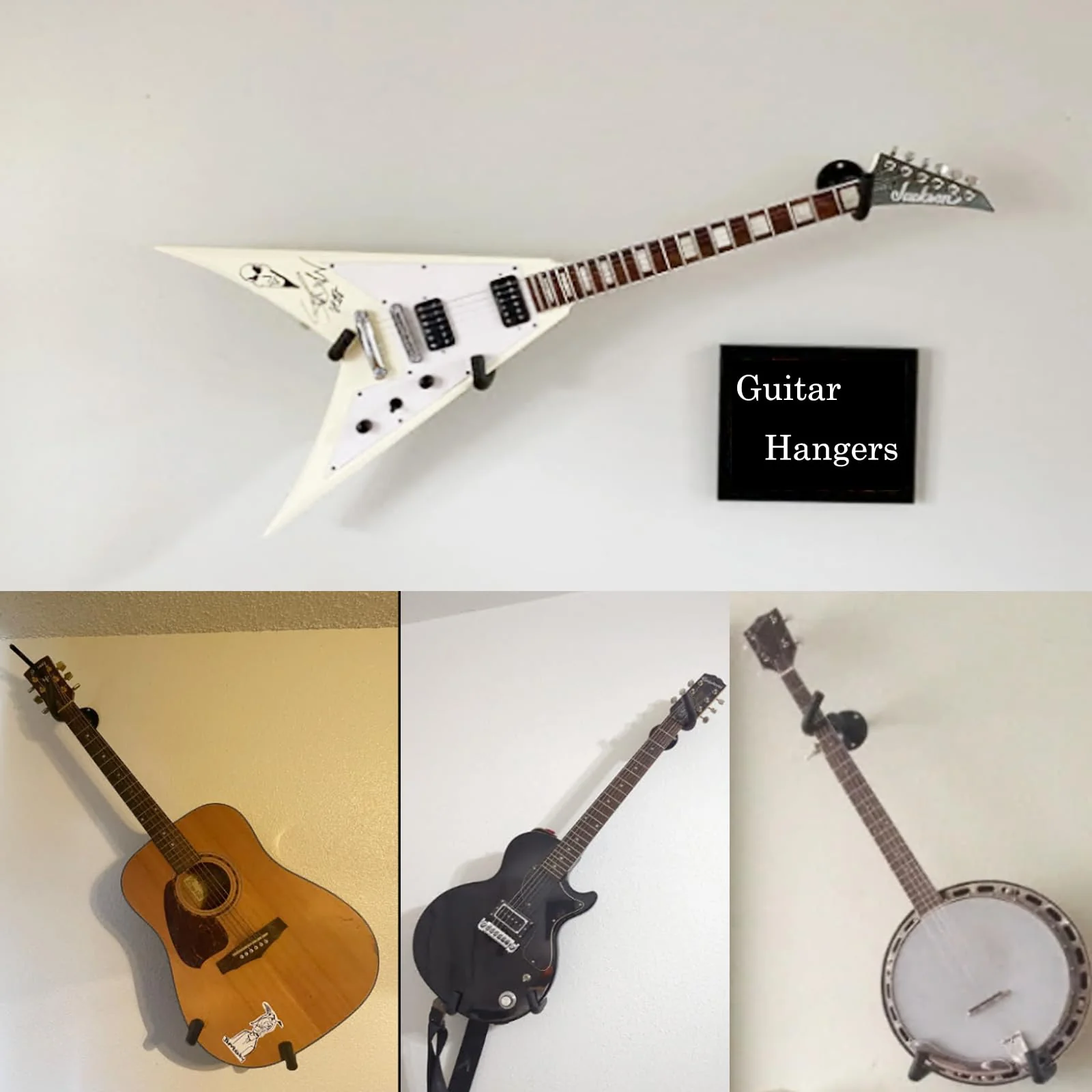 Guitar Wall Mount for Acoustic, Electric, Classical Guitar and Ukulele, Banjo, Mandolin Wall Hanger, Horizontal Guitar Holder Bass Stand Rack Hook Guitar Display Wall (2 Sets) 2 sets - Image 3