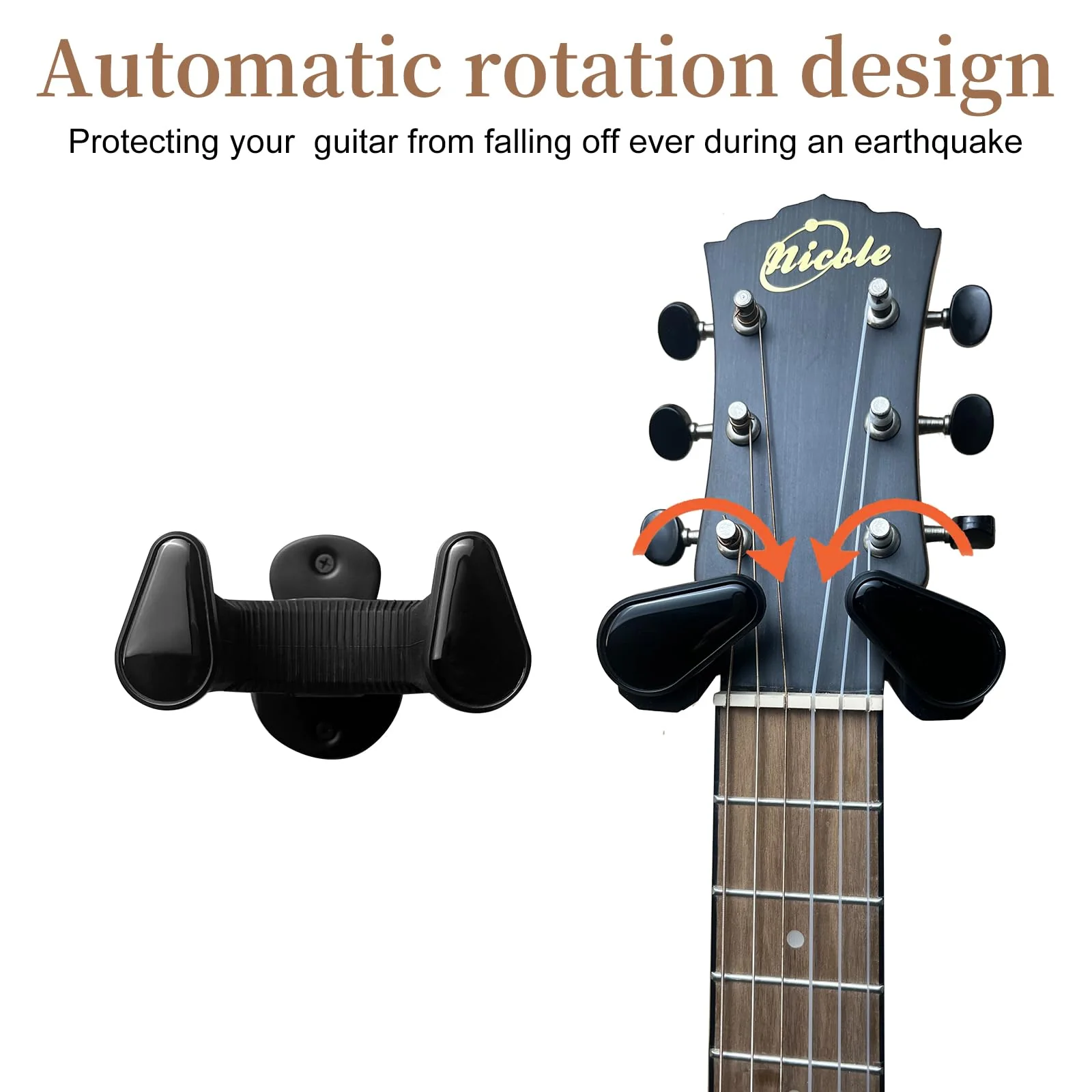 Guitar Wall Mount Hanger 2 Pack, Auto Locking Holder Hangers Hook for Acoustic, Electric, Bass, Banjo, Mandolin Stand Wall, Gift for Guitar Player, Guitar Accessories Metal 2 Pack - Image 2
