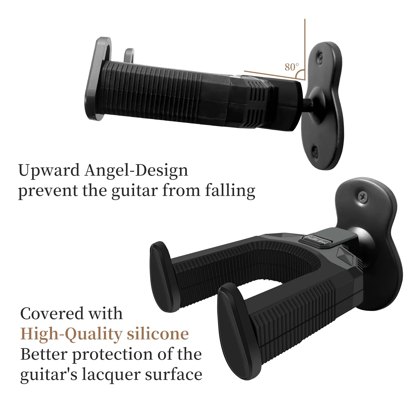 Guitar Wall Mount Hanger 2 Pack, Auto Locking Holder Hangers Hook for Acoustic, Electric, Bass, Banjo, Mandolin Stand Wall, Gift for Guitar Player, Guitar Accessories Metal 2 Pack - Image 3