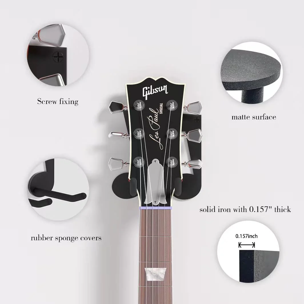 Guitar Wall Mount Hanger 2 Pack, Ukulele Mount, Steel Guitar Hangers for Wall, Guitar Hook Holder for Bass, Guitar, Violin, Black - Image 2