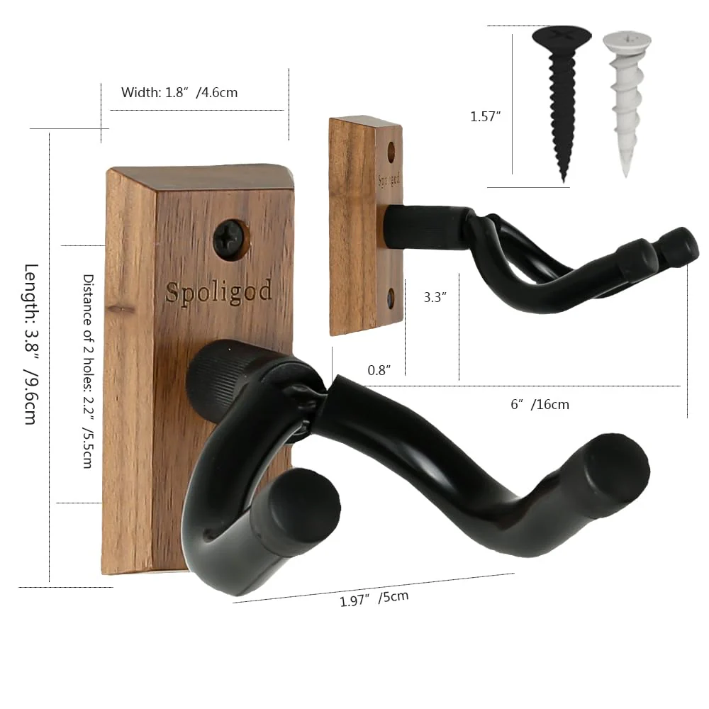 Guitar Wall Mount Hanger 3 Pack, Guitar Hanger,Black Walnut Guitar Hook Holder Stand for Acoustic Electric Bass Guitar Ukulele Mandolin at Home, Studio - Image 3