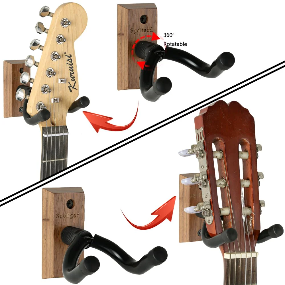 Guitar Wall Mount Hanger 3 Pack, Guitar Hanger,Black Walnut Guitar Hook Holder Stand for Acoustic Electric Bass Guitar Ukulele Mandolin at Home, Studio - Image 4