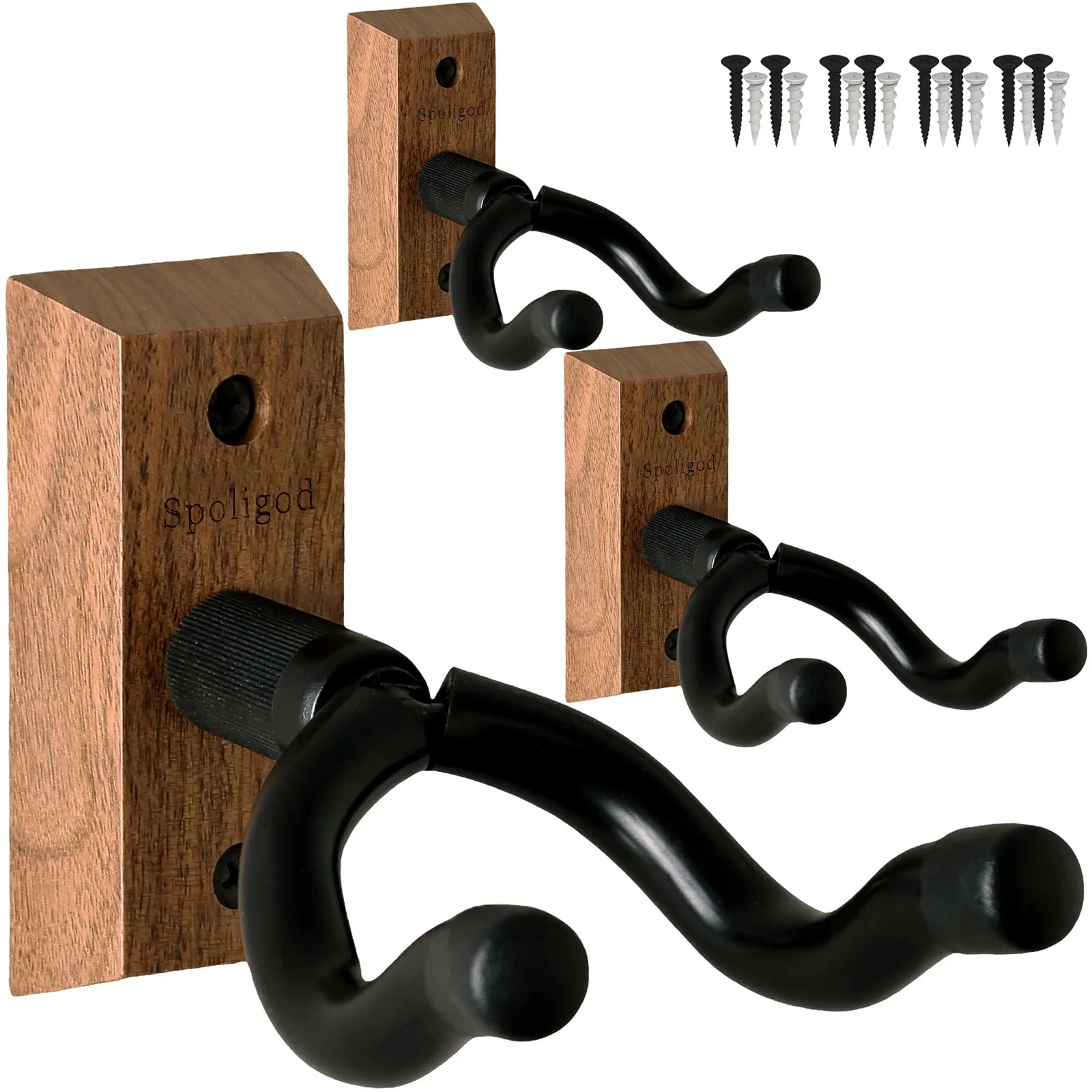 Guitar Wall Mount Hanger 3 Pack, Guitar Hanger,Black Walnut Guitar Hook Holder Stand for Acoustic Electric Bass Guitar Ukulele Mandolin at Home, Studio - Image 9