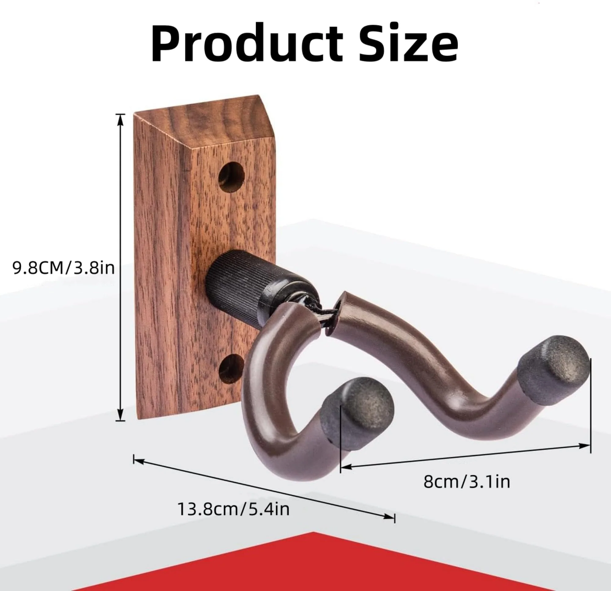 Guitar Wall Mount Hanger Brown Walnut 4 Pack, Guitar Wall Hangers Hooks Holder Stand Display with Screws - Easy to Install - Fits Guitars, Bass, Mandolin, Banjo - Image 2