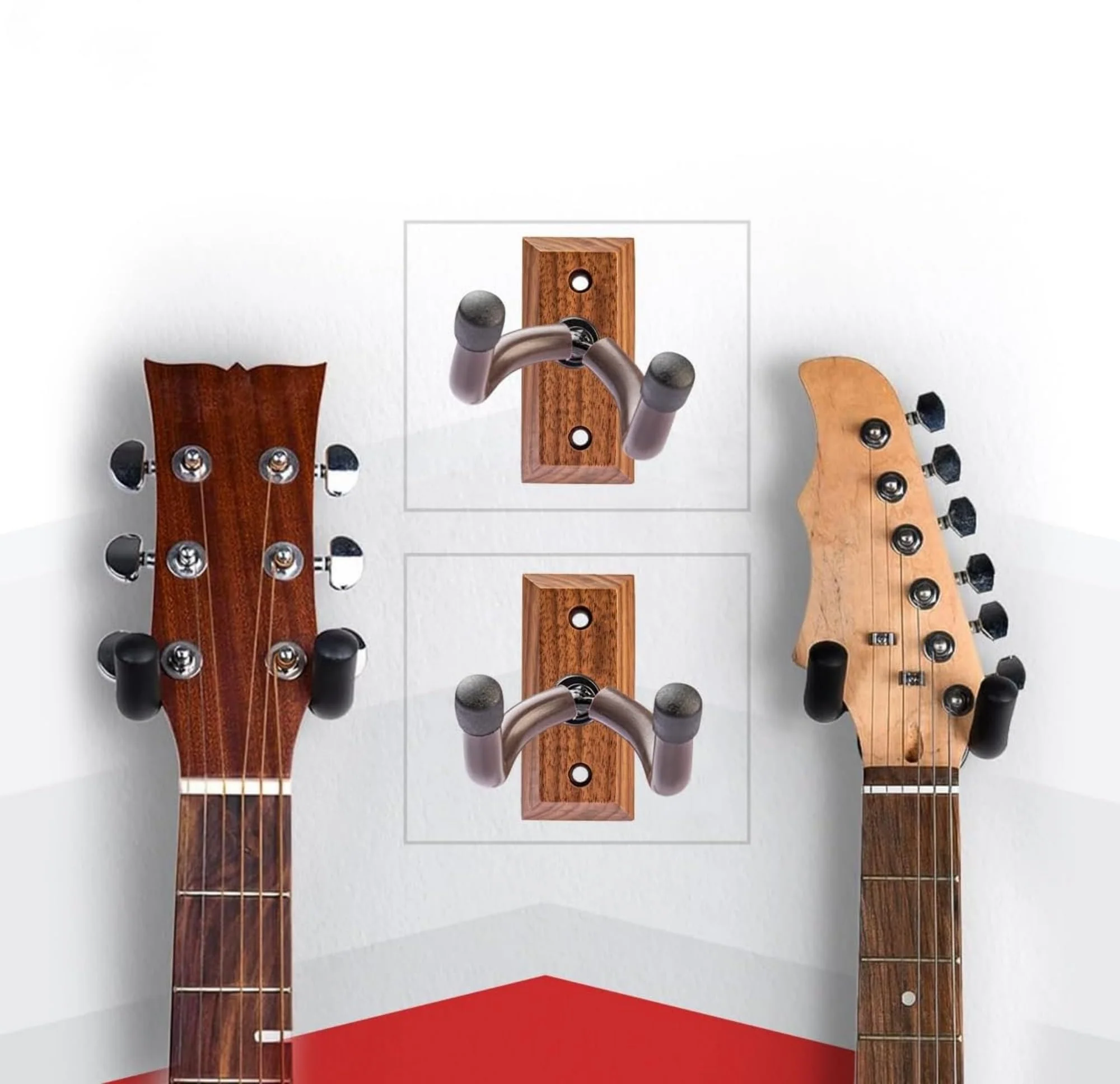 Guitar Wall Mount Hanger Brown Walnut 4 Pack, Guitar Wall Hangers Hooks Holder Stand Display with Screws - Easy to Install - Fits Guitars, Bass, Mandolin, Banjo - Image 3