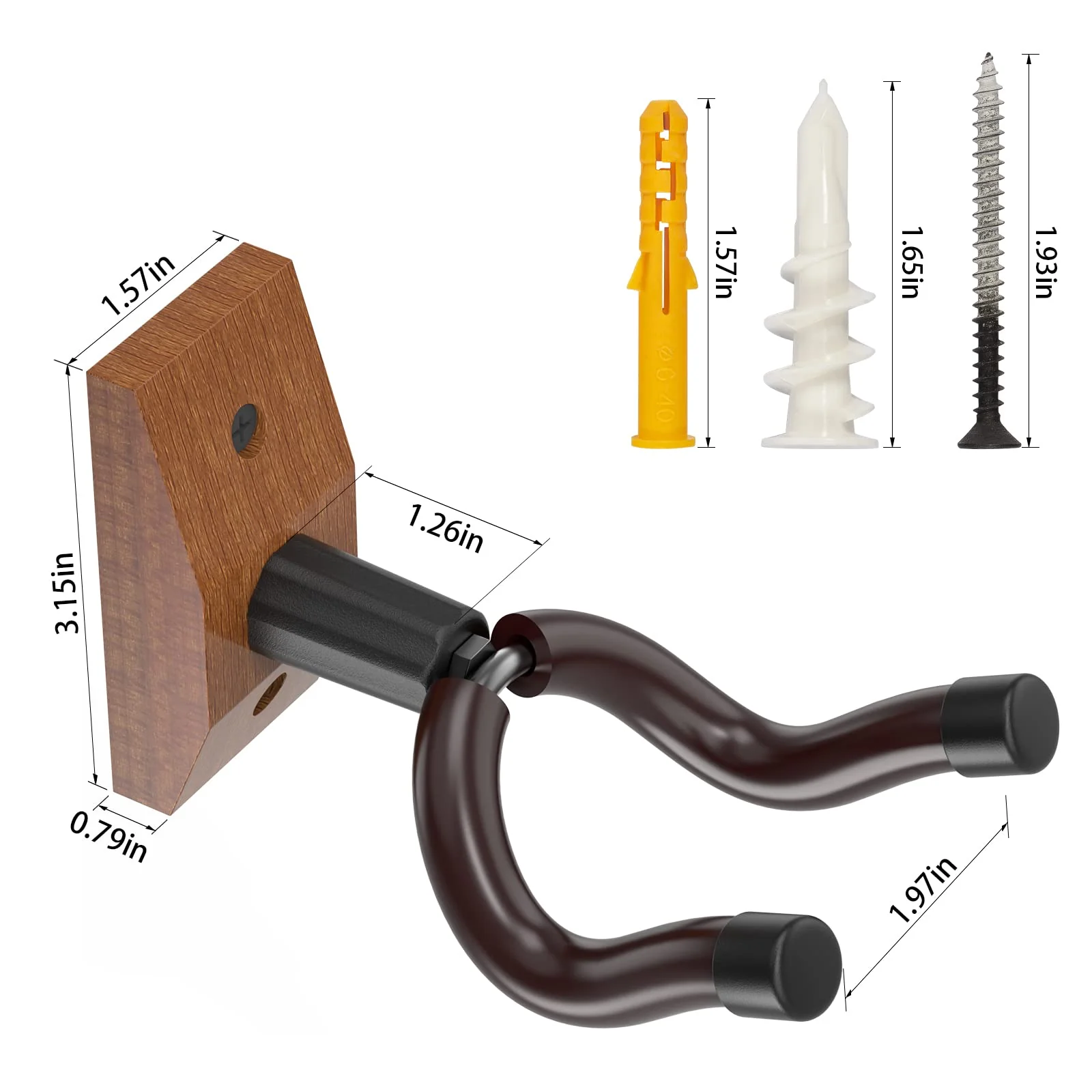 Guitar Wall Mount, Solid Wood Guitar Wall Hangers, Ukulele Holder V-Shaped Hook Mandolin Banjo Bass Stand for Home & Studio (2Pack) 2Pack - Image 5