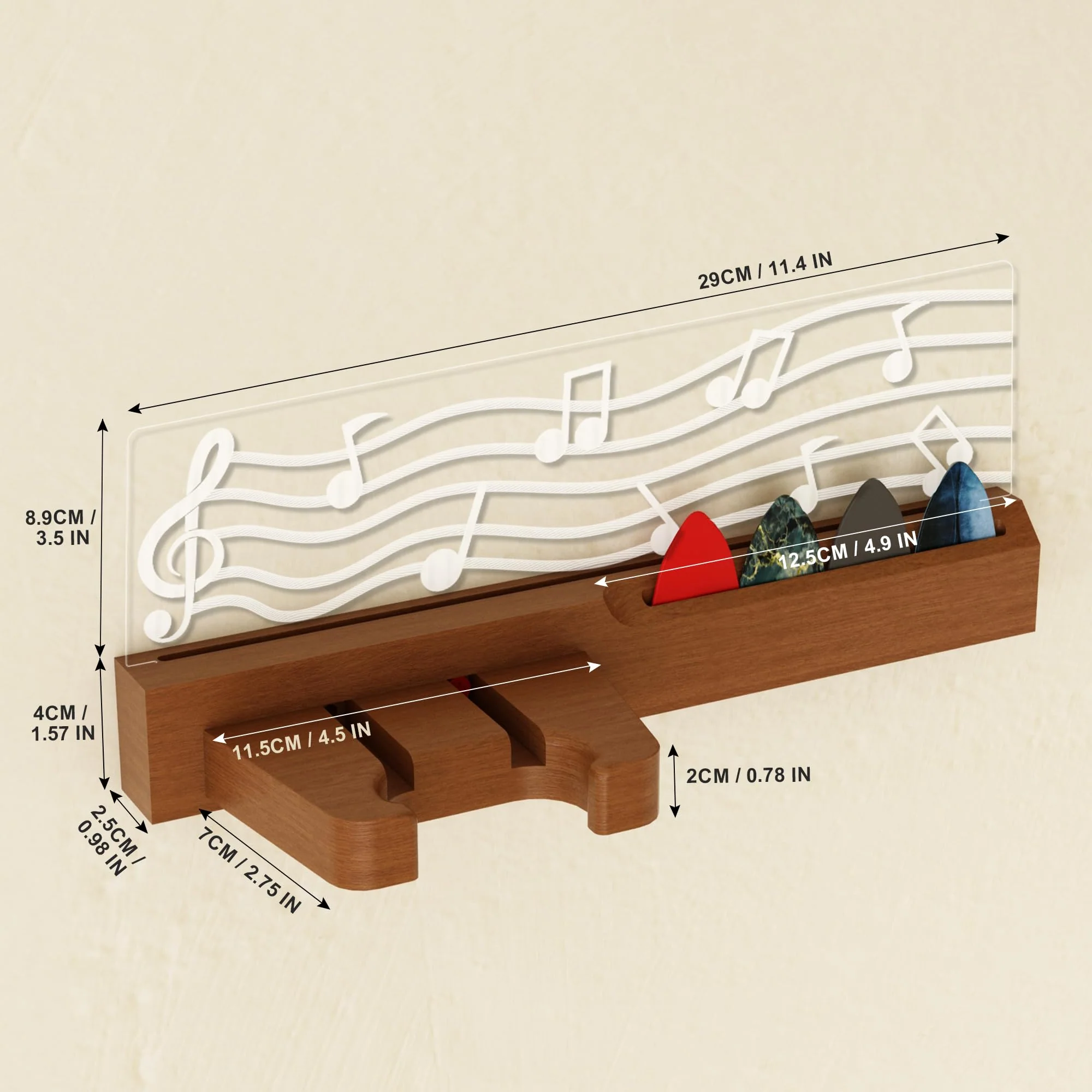 Guitar Wall Mount Stand with LED Lights - Solid Wood & Acrylic USB-Powered Guitar Accessories - Gift for Men, Guitar Players, Music Lovers (for Acoustic, Electric Bass, Ukulele) Warm yellow music note - Image 7