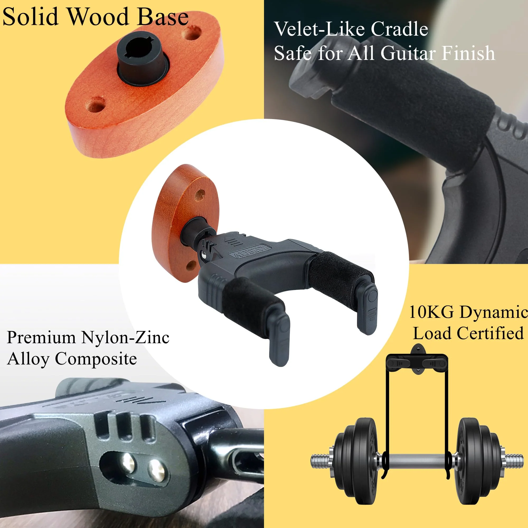 Guitar Wall Mount with Auto-Lock & Auto-Rotate Mechanism | 10KG+ Heavy Duty | Universal Mount for All Headstock/Neck Widths, Classical, Acoustic, Electric Guitars, Bass, etc(Wood Red) Wood Red - Image 2