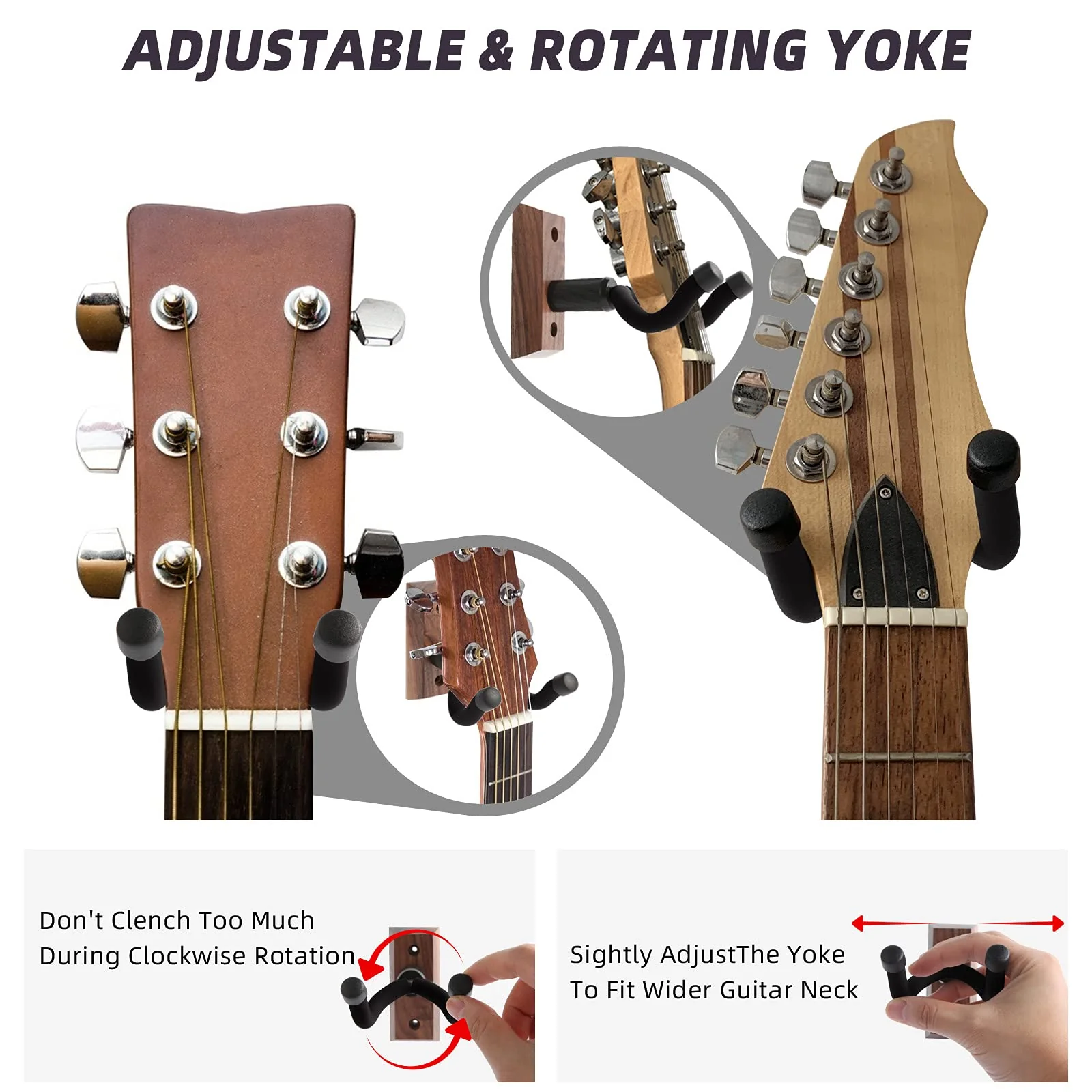 Guitar Wall Mounts 4 Pack, Hangers Hooks Bracket Holders for Acoustic and Electric Guitars, Bass Banjo Mandolin, Black Walnut Wood Base V4-Black - Image 2