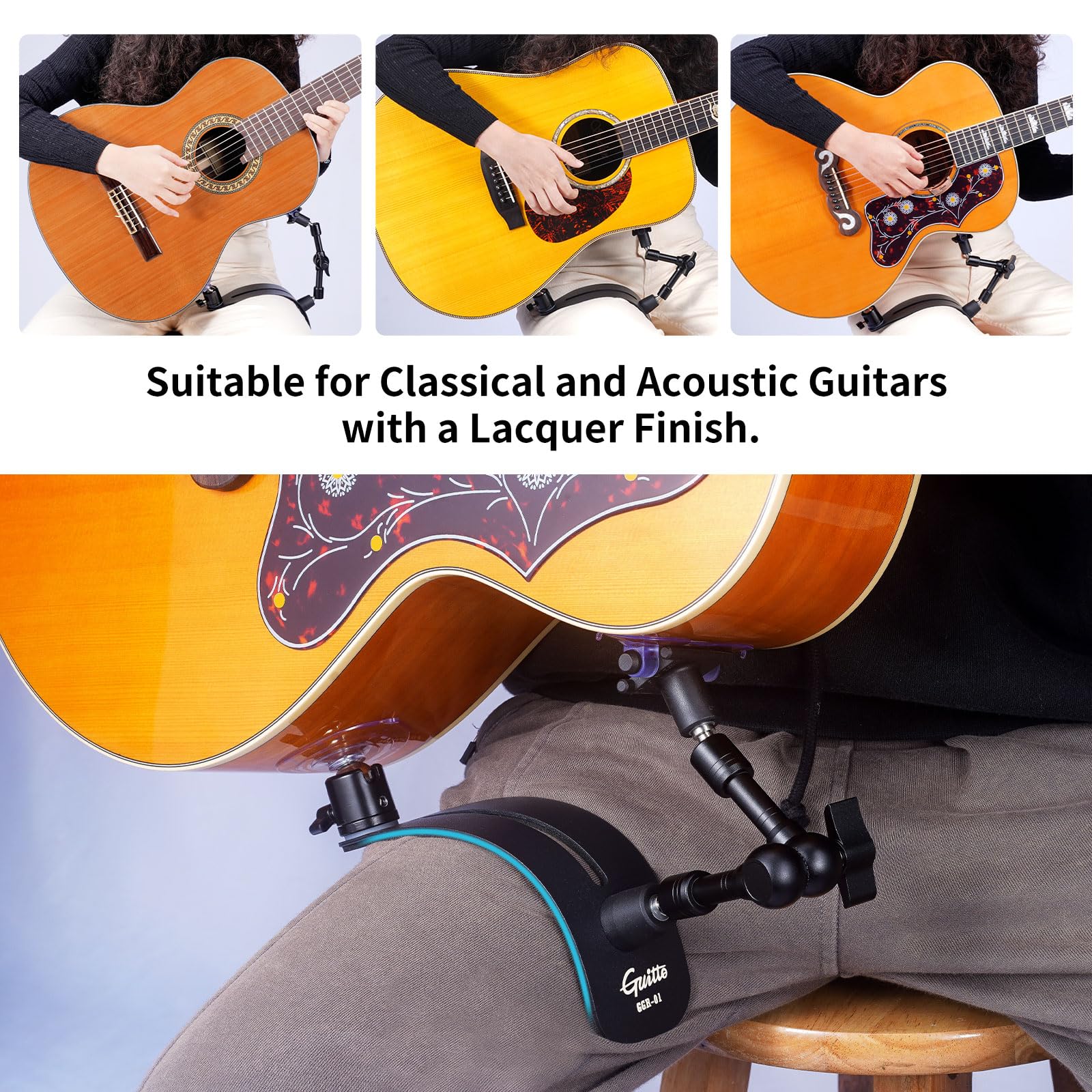 GUITTO Guitar Balance Support - Classical Guitar Support Foot Stool, Ergonomic Design, Quick Adjustment (Lock) Angle, Suitable for Acoustic Guitars with a smooth paint(lacquer) finish GGR-01 - Image 2